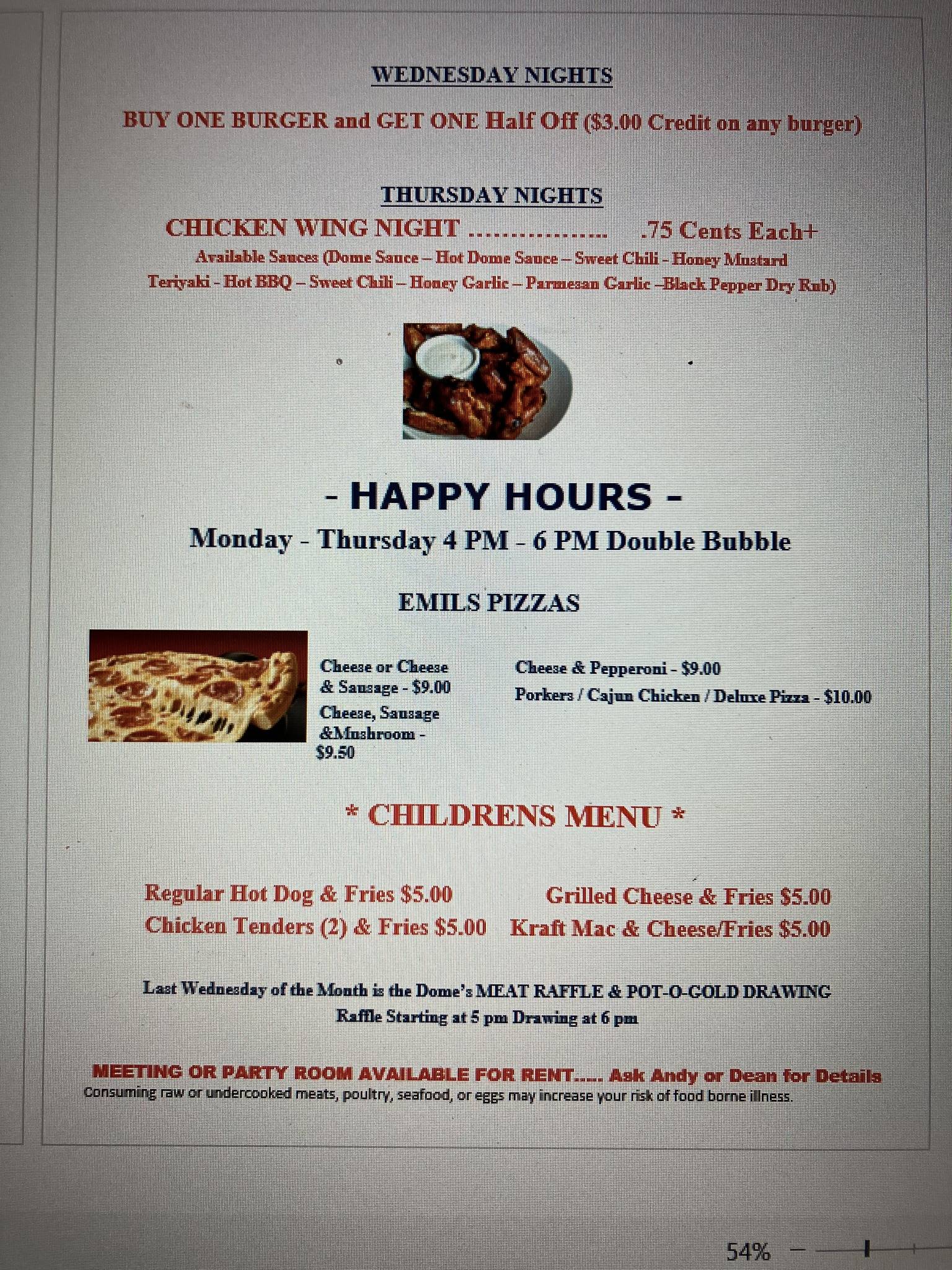 Menu at The Dome Sports Bar & Grill, Neenah, S Commercial St