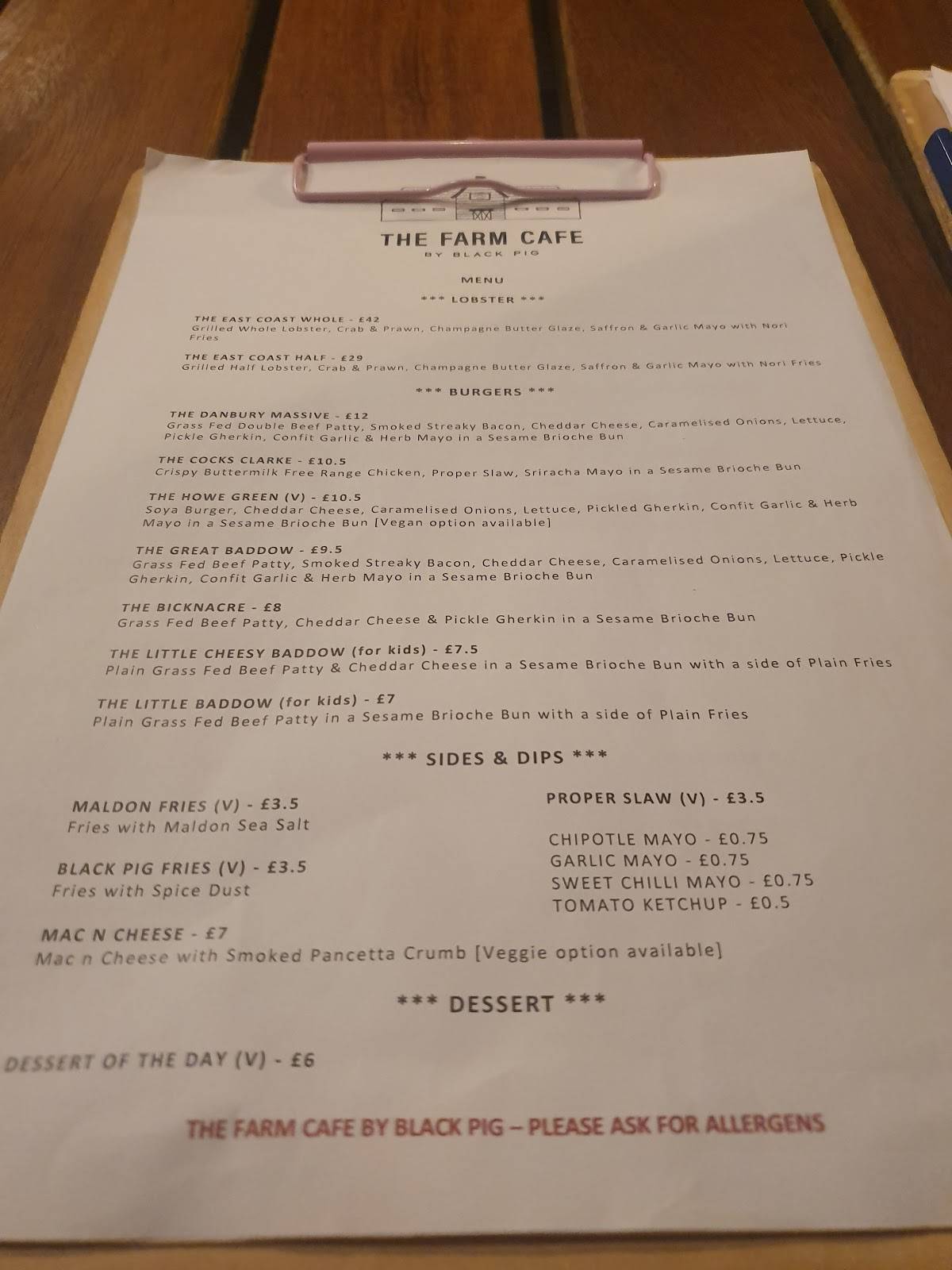 Menu at The Farm Cafe by Black Pig, Maldon