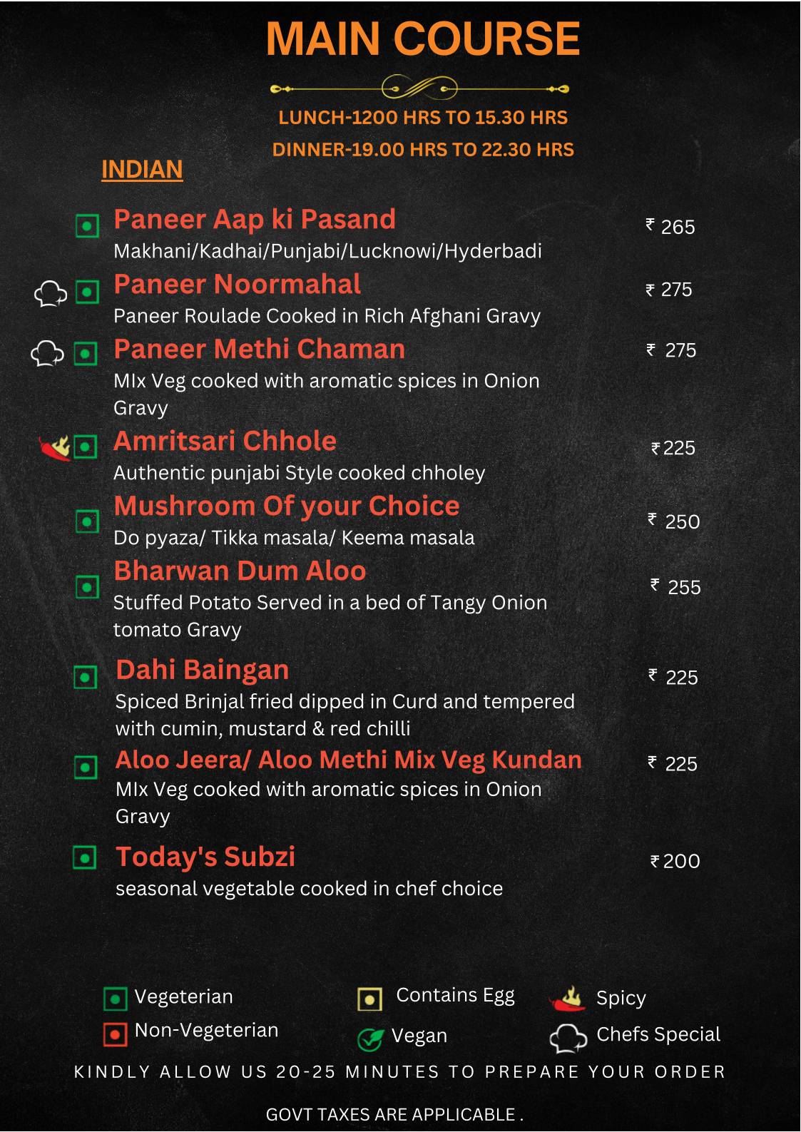 The Food Castle menu