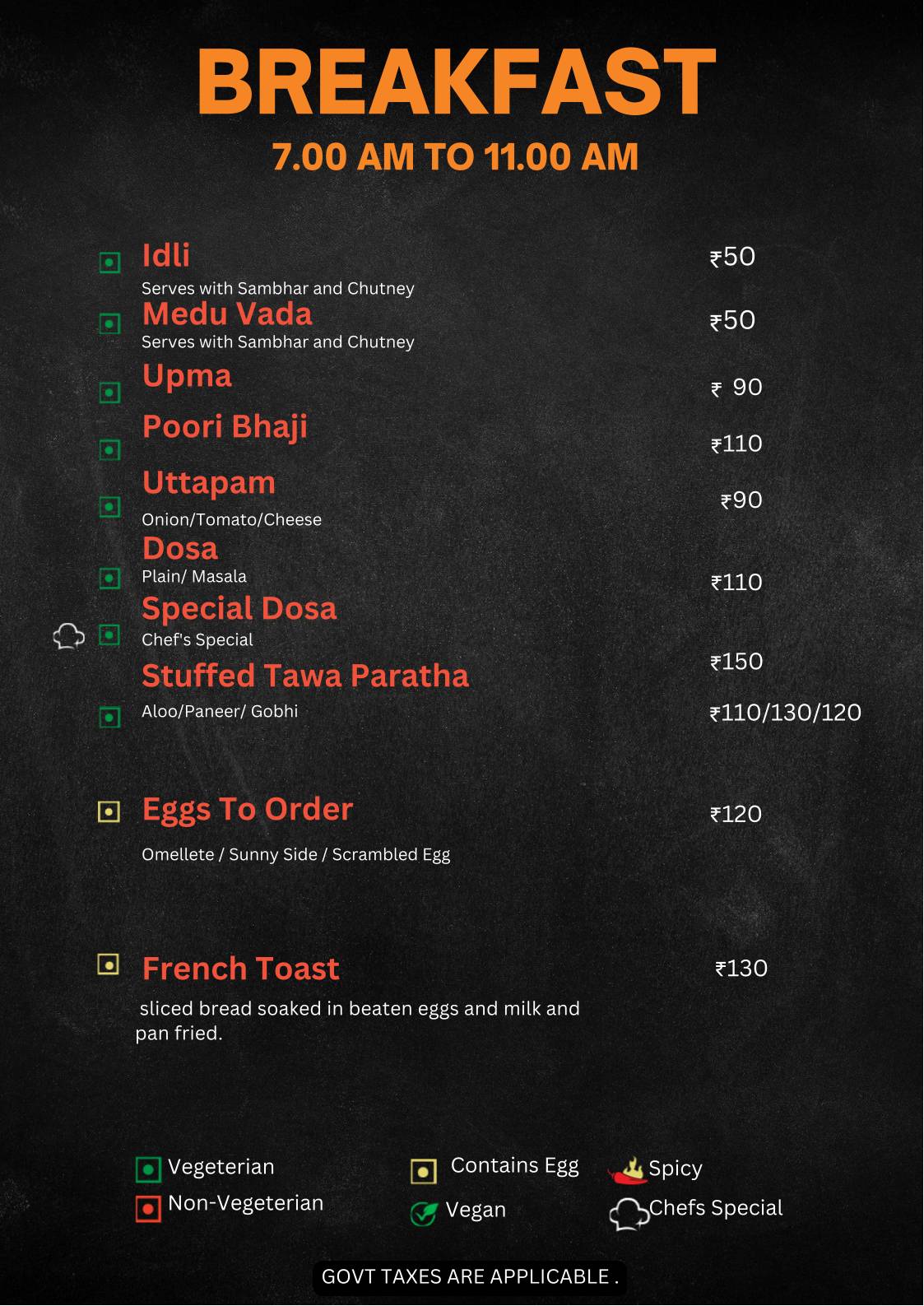 The Food Castle menu
