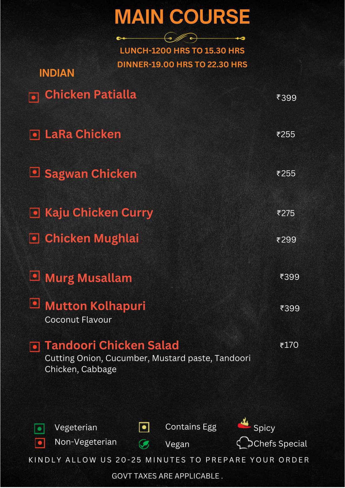 The Food Castle menu