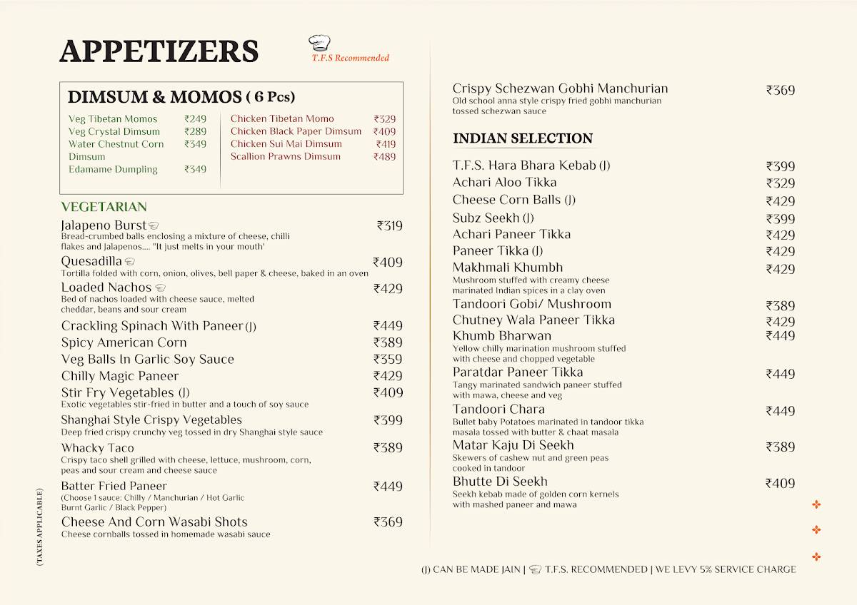 The Food Studio menu