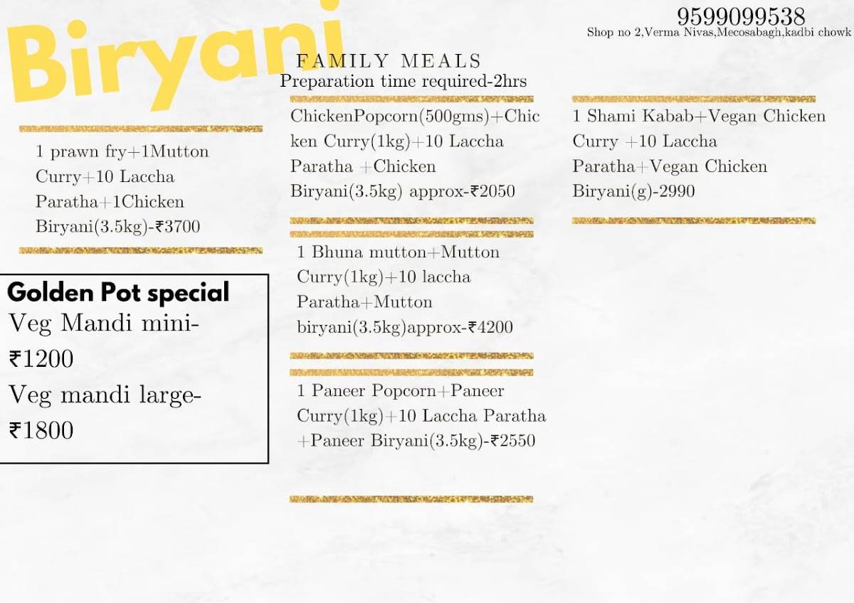 The Golden Pot menu