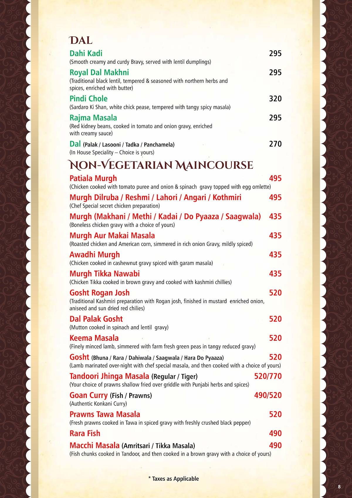 Gourmet Kitchen and Bar menu
