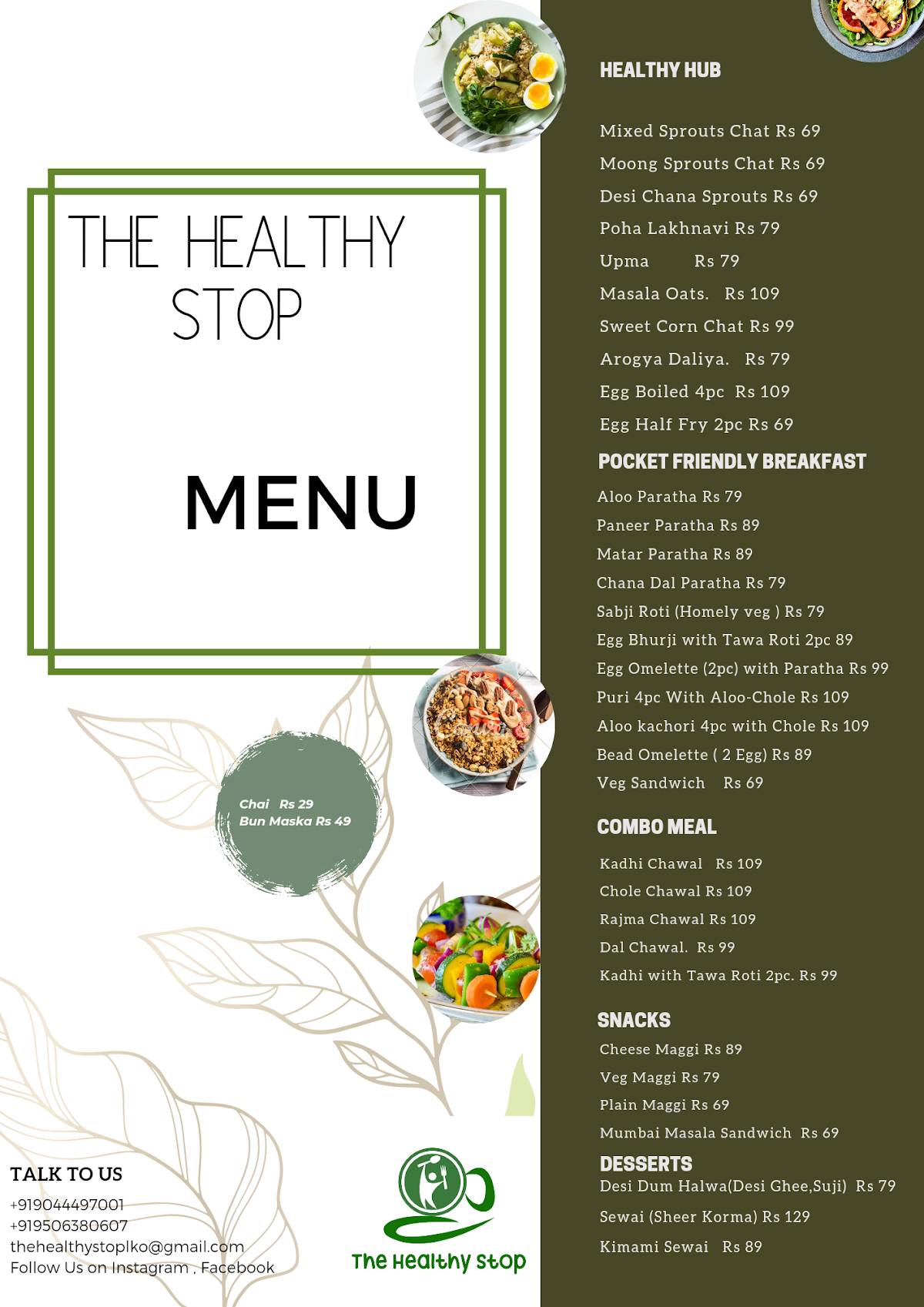 The Healthy Stop menu