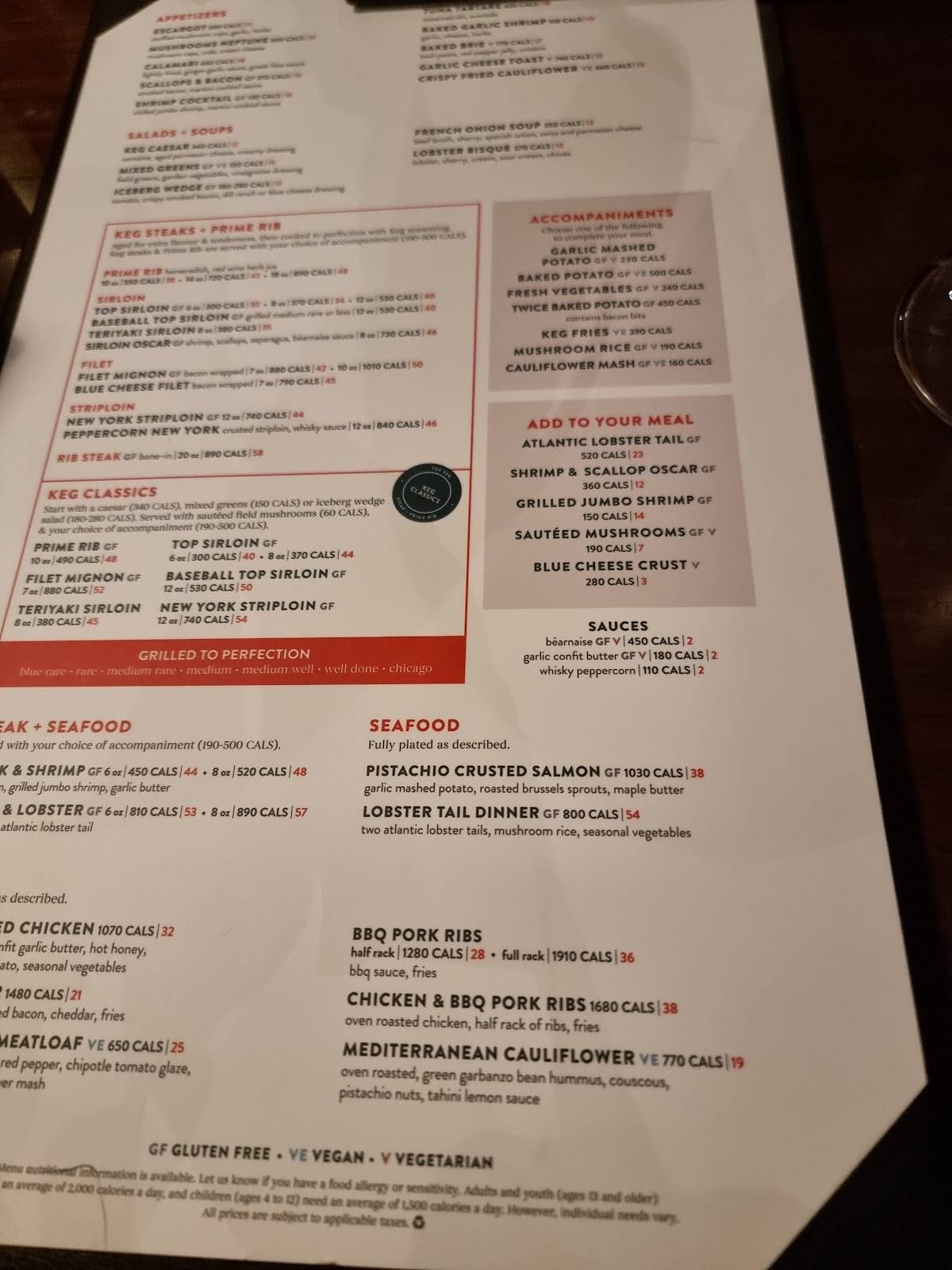 Menu au The Keg Steakhouse + Bar Sherway Gardens, Toronto, 25 The West Mall