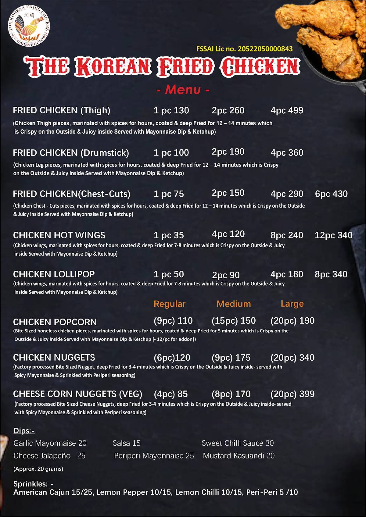 The Korean Fried Chicken menu