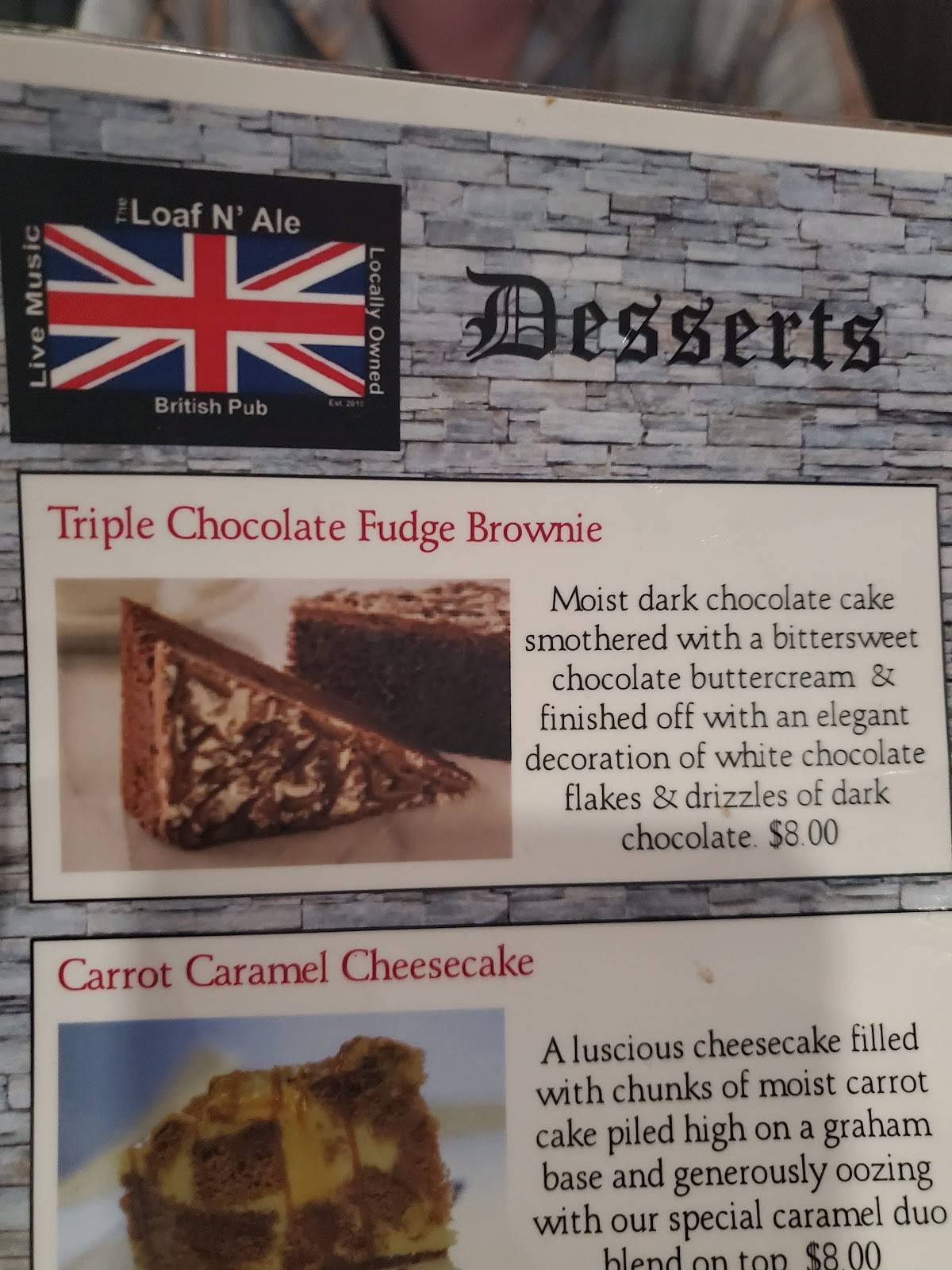 Menu de The Loaf N’ Ale Pub Napanee