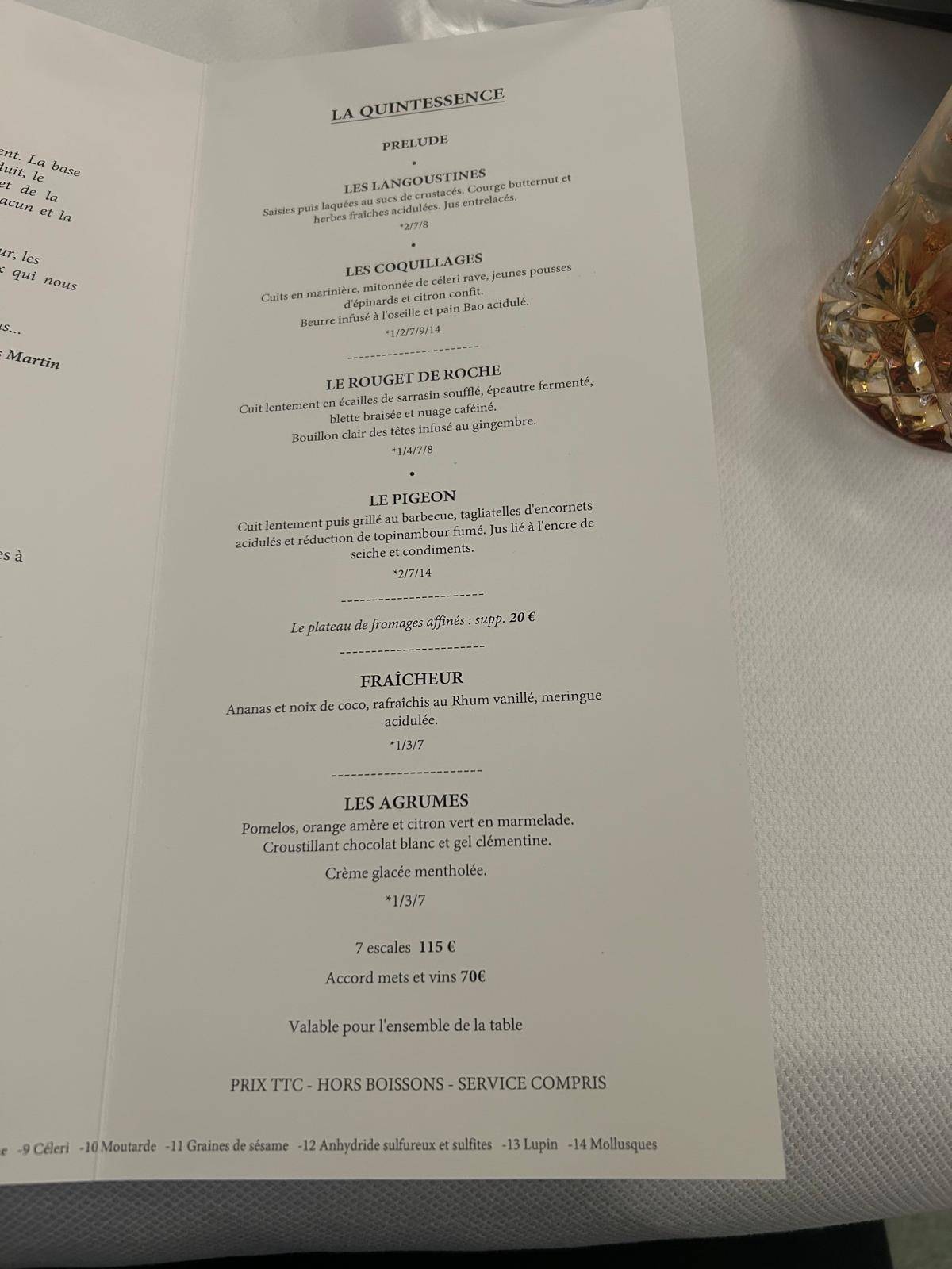 Menu de The Marcel