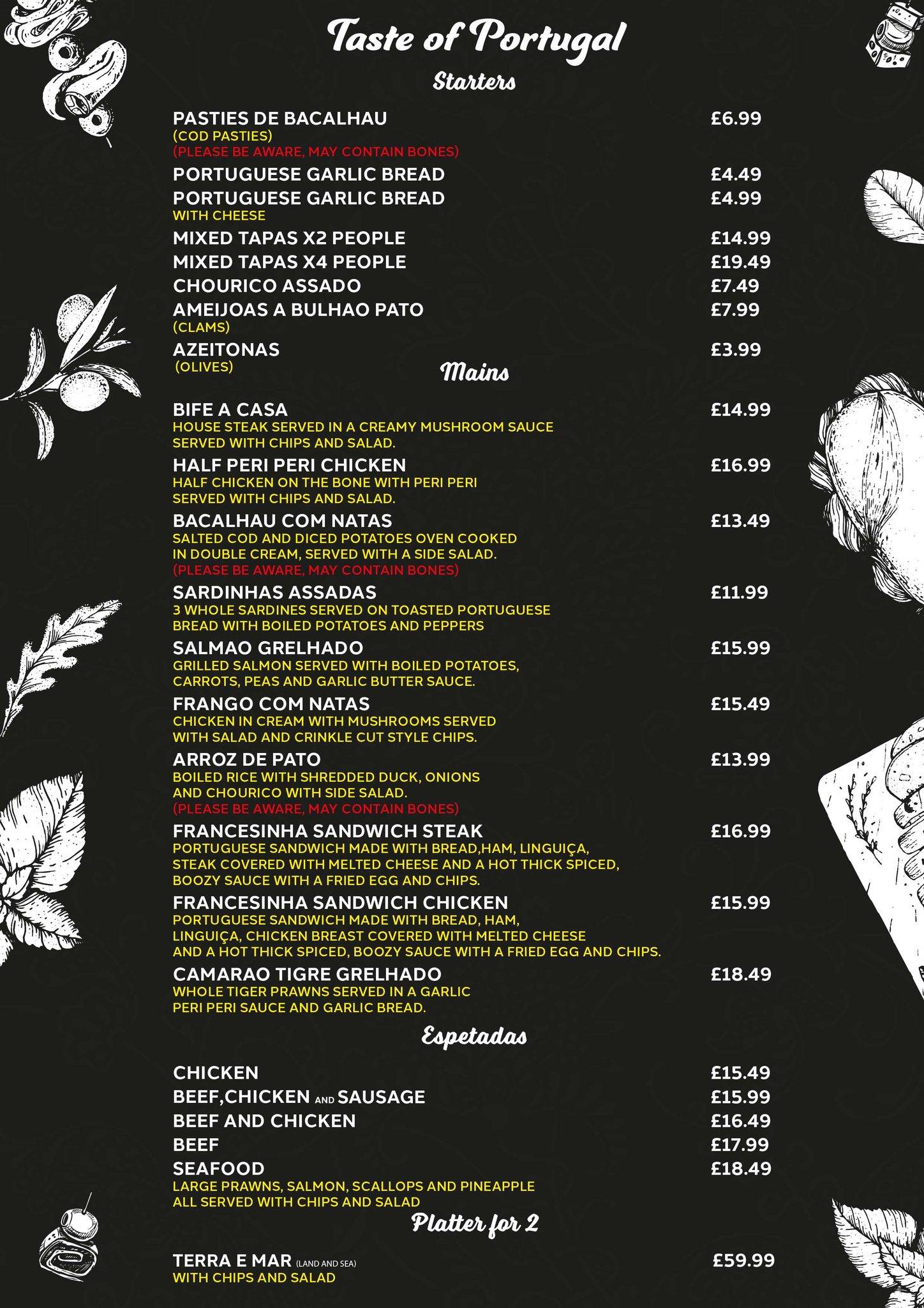 Menu at The New Crown restaurant, Merthyr Tydfil