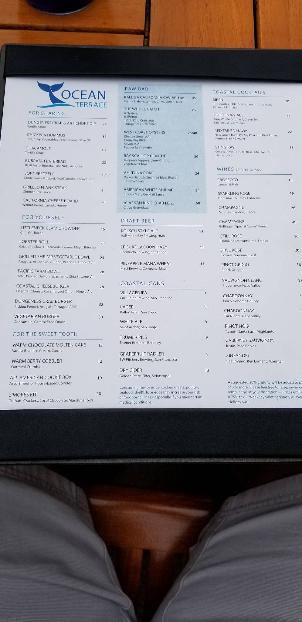 Menu at The Ocean Terrace pub & bar, Half Moon Bay