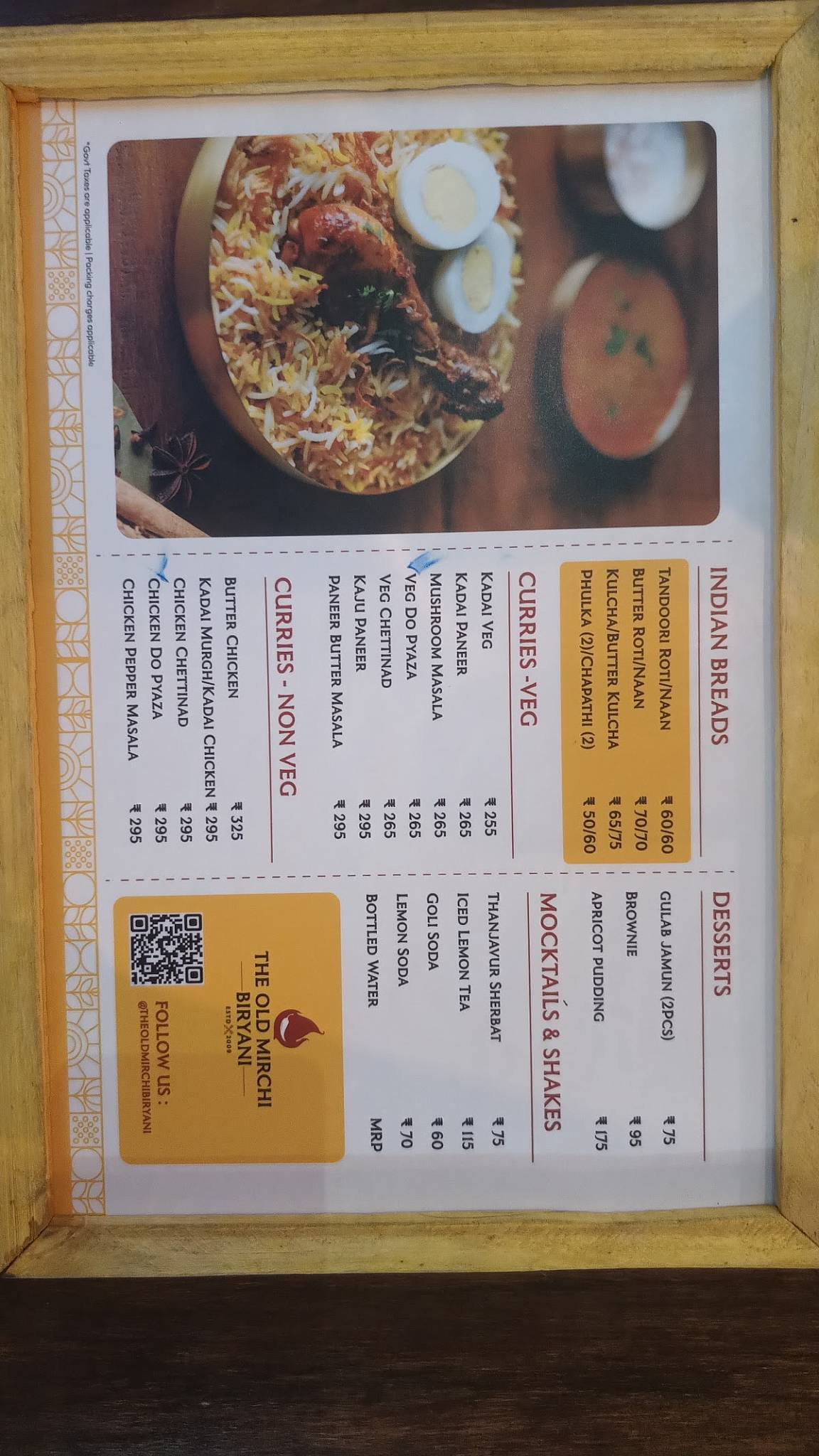 The Old Mirchi Biryani menu