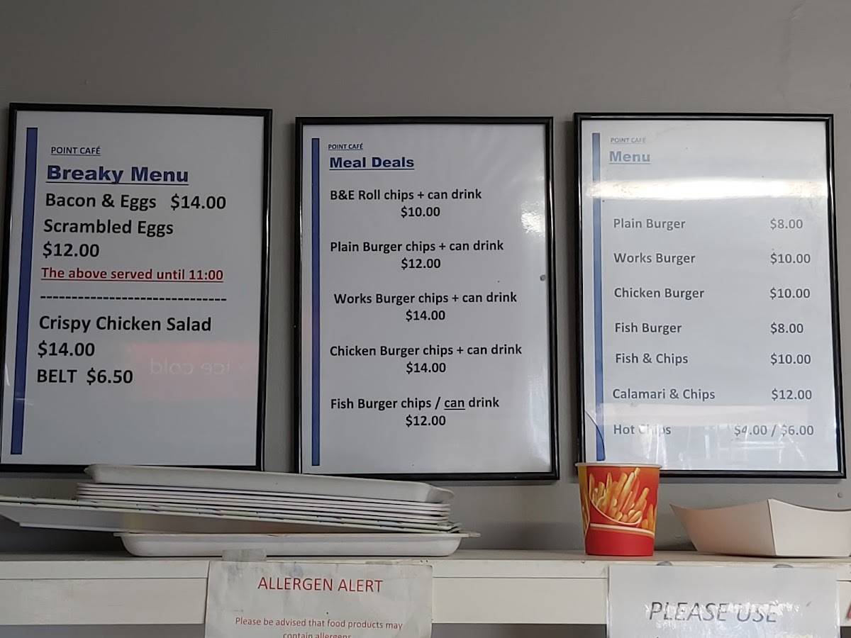 Menu at The Point Cafe, Marmong Point