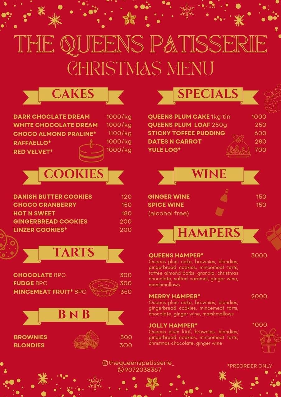 The Queens Patisserie menu