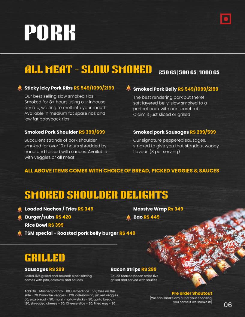 The Smoke Meister menu