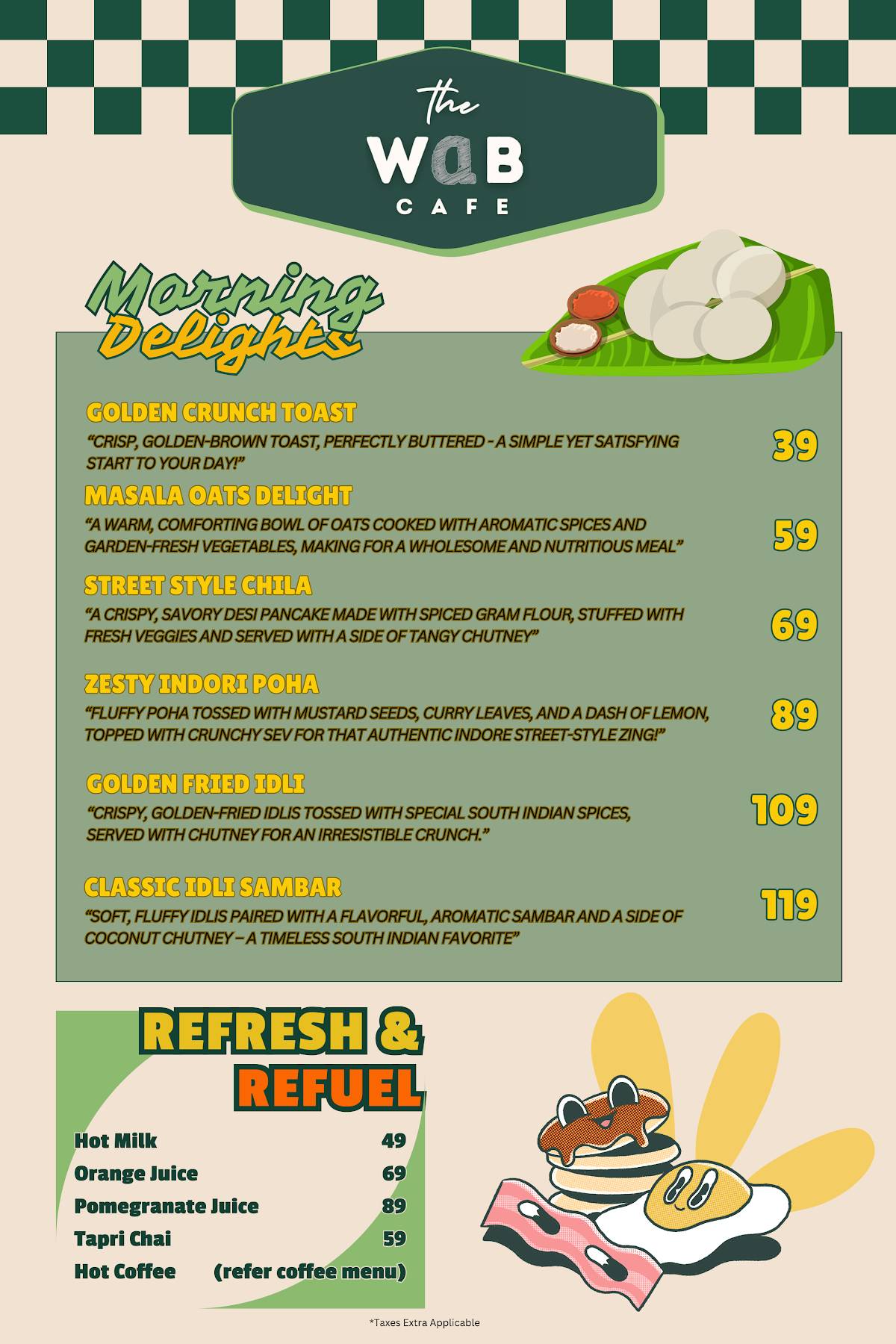 The WAB Cafe menu