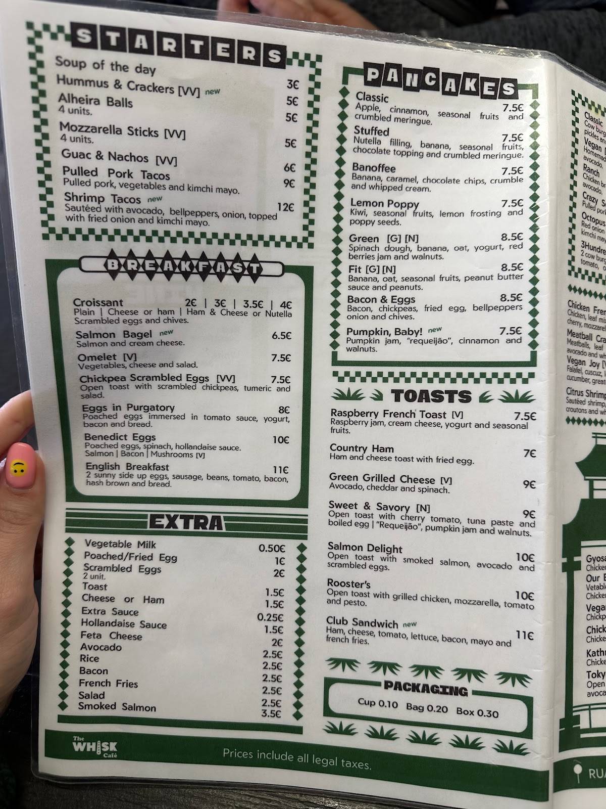 Menu at The Whisk Cafe, Lisbon