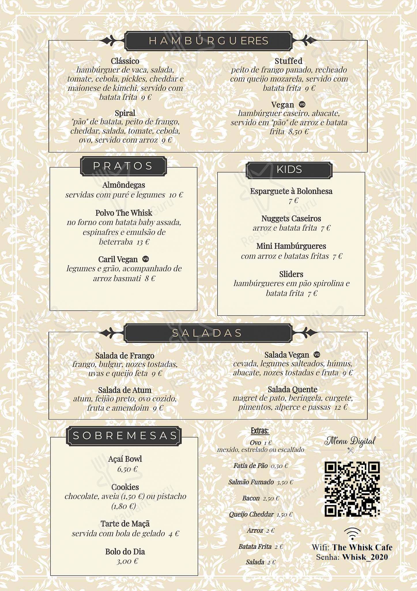 Menu at The Whisk Cafe, Lisbon