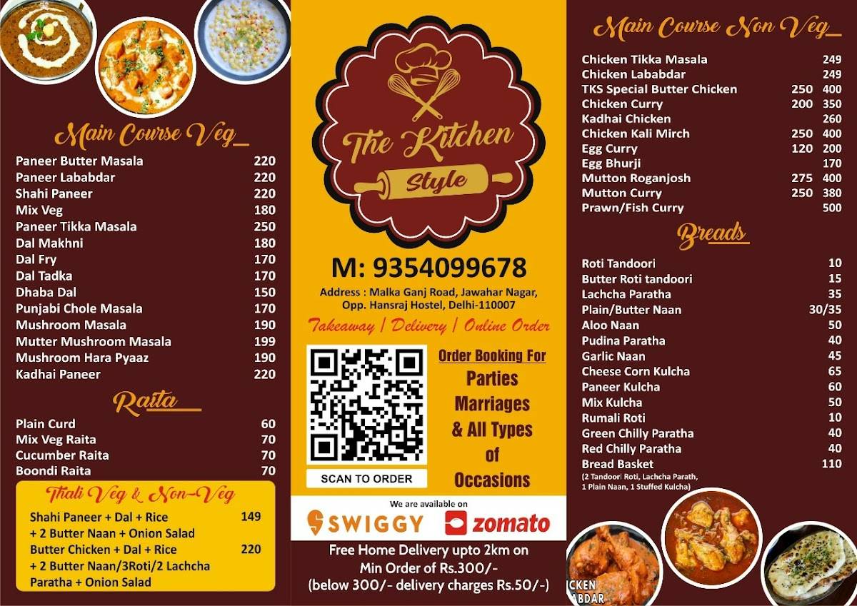 The kitchen style menu