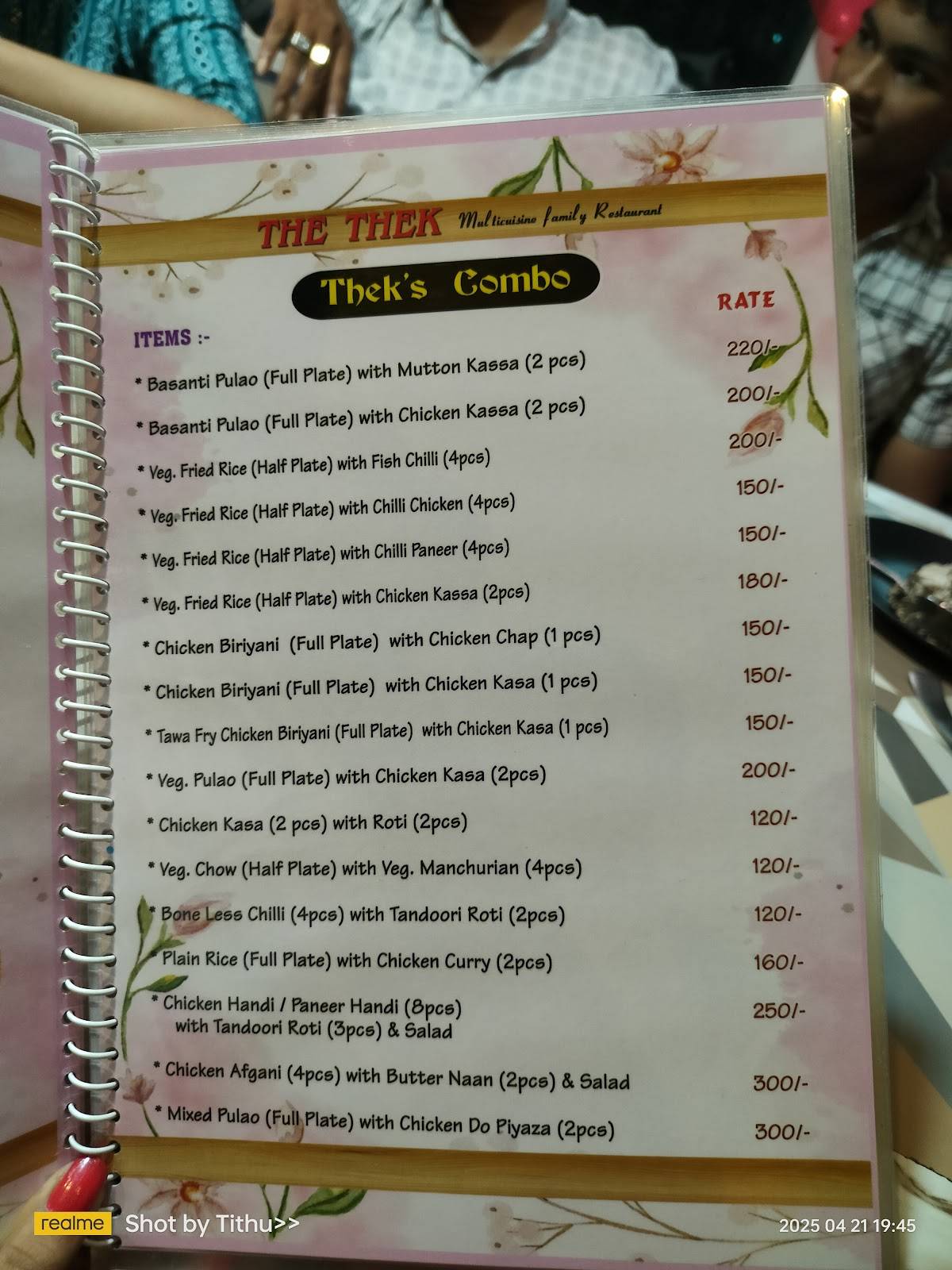 Thek Restaurant menu
