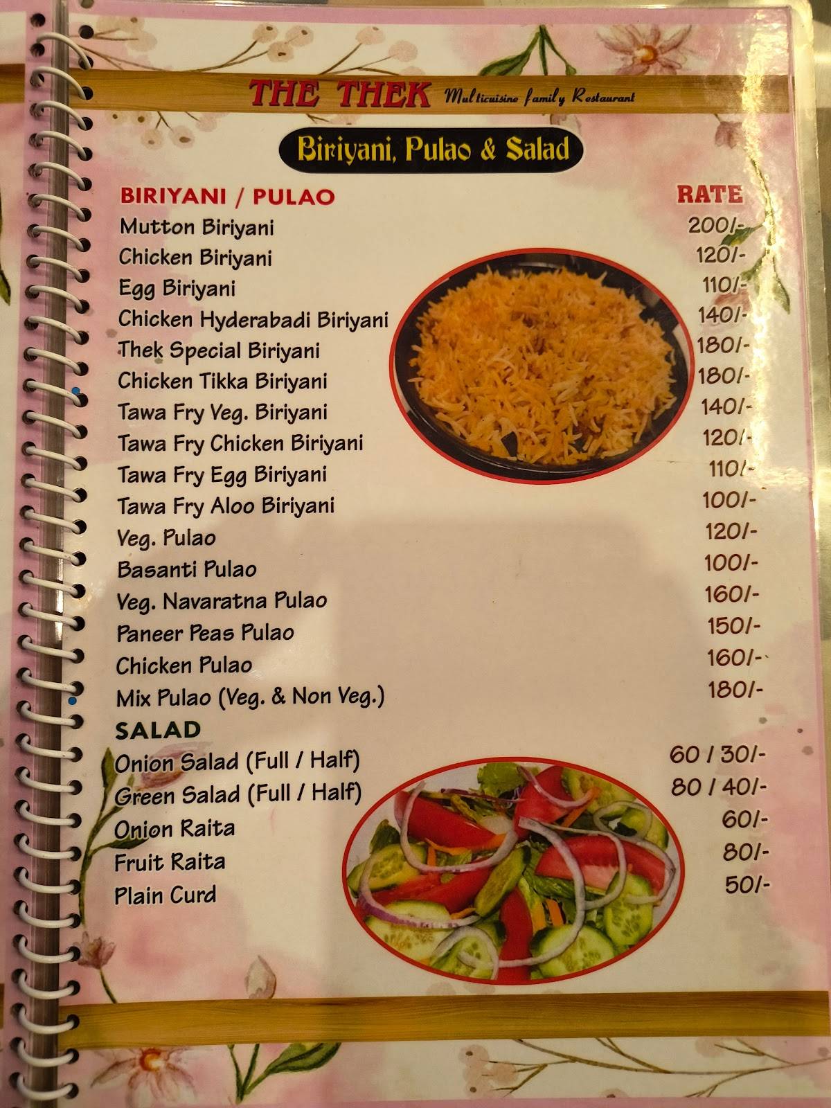 Thek Restaurant menu