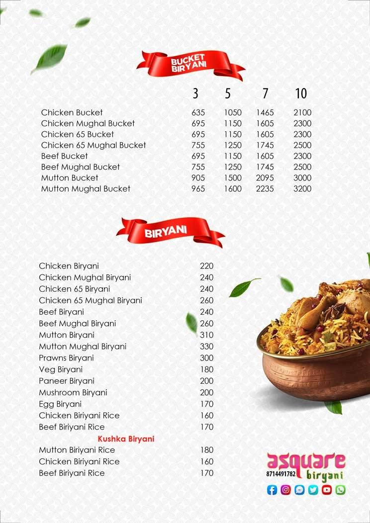 asquare biriyani menu