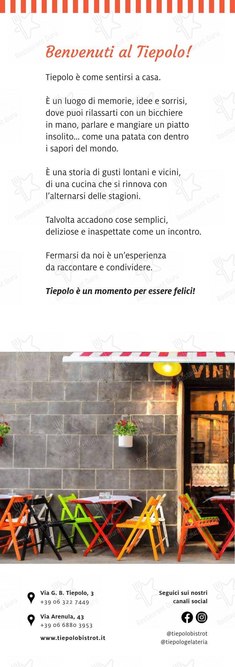 Menu per Tiepolo - Bistrot Bottiglieria (Via G Battista Tiepolo) pub & bar