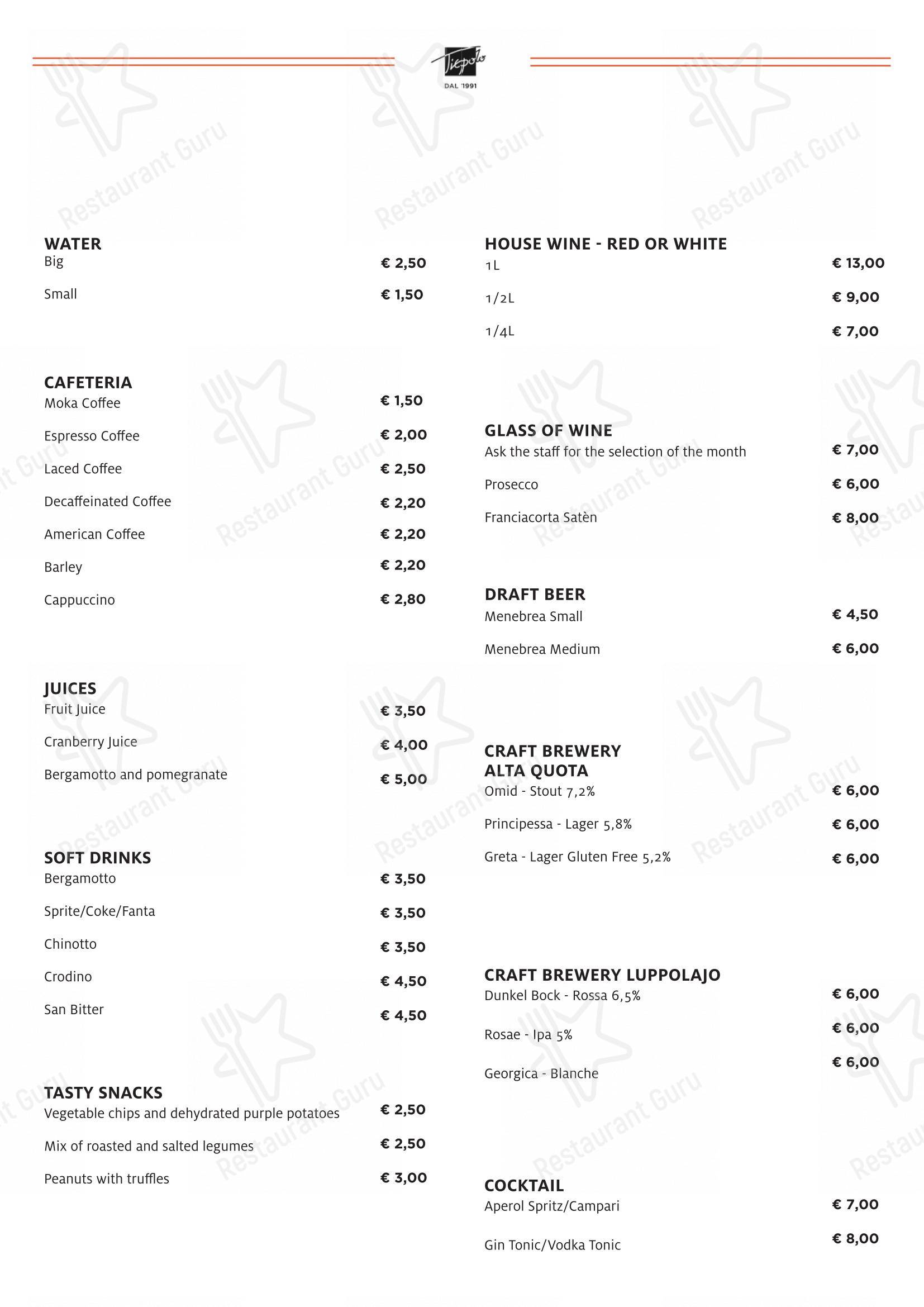 Menu bar per Tiepolo - Bistrot Bottiglieria (Via G Battista Tiepolo) pub & bar