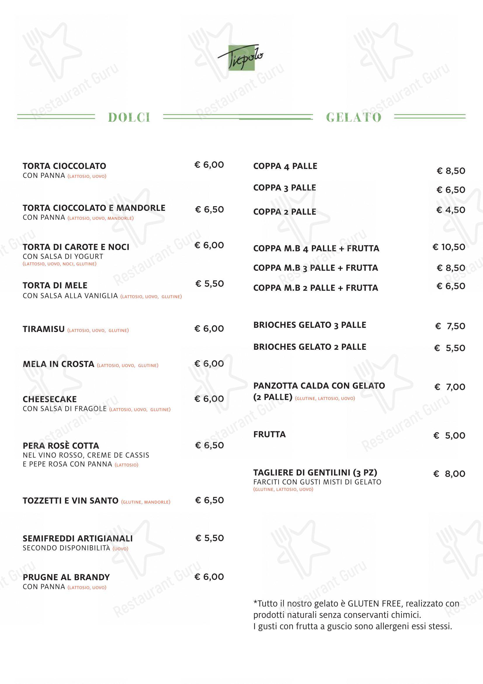 Menu per Tiepolo - Bistrot Bottiglieria (Via G Battista Tiepolo) pub & bar