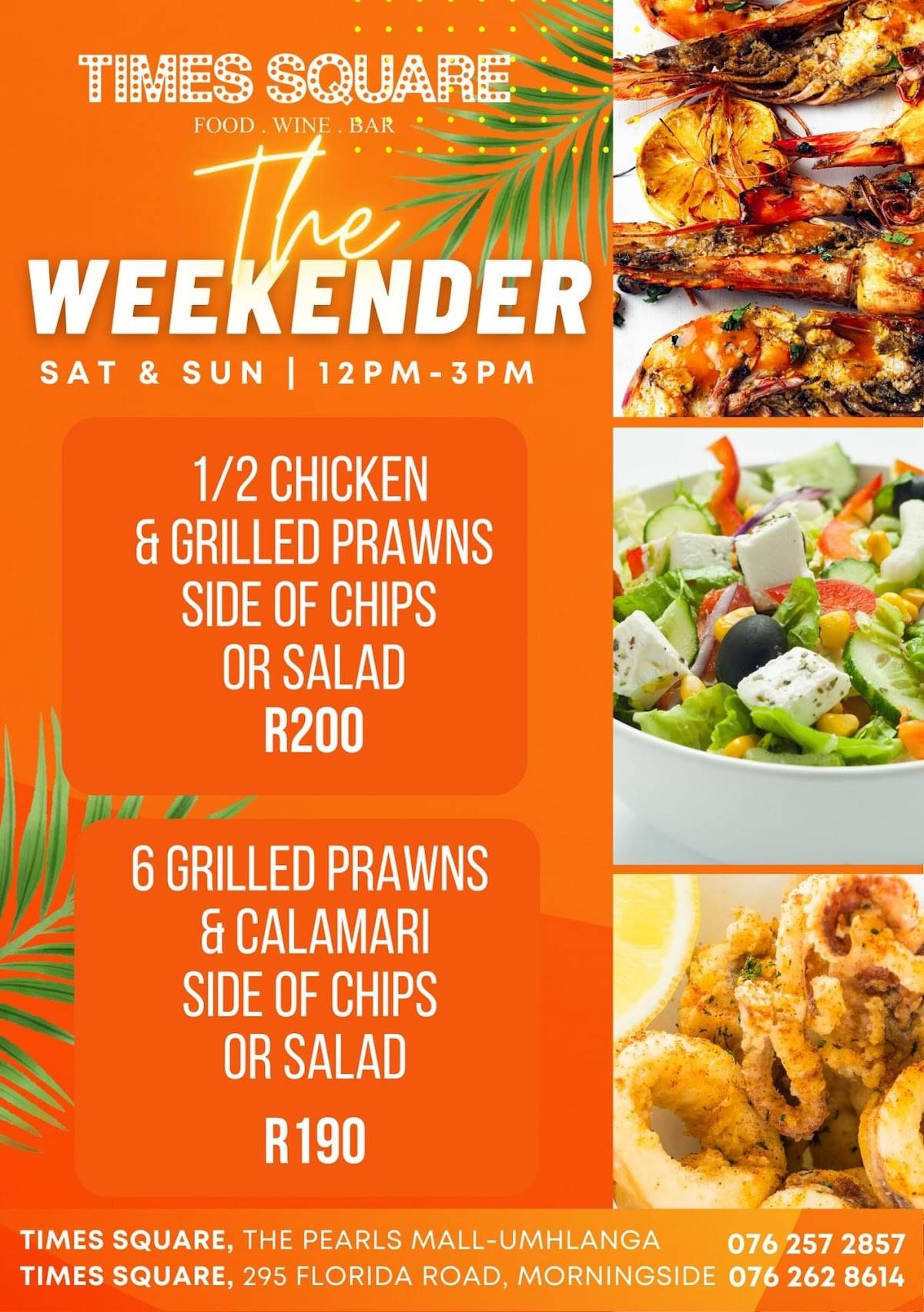 Menu at Times Square Durban restaurant, Durban