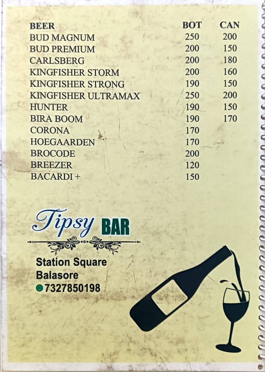 Tipsy Bar menu