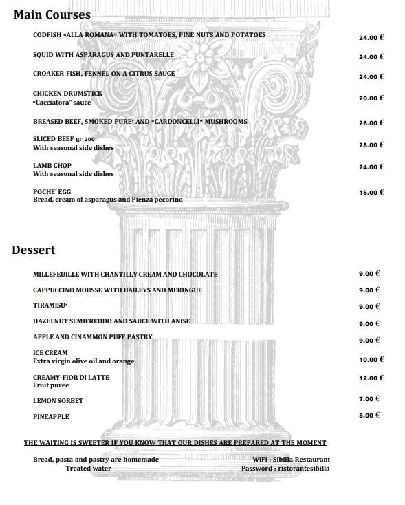 Menu di Ristorante Sibilla 