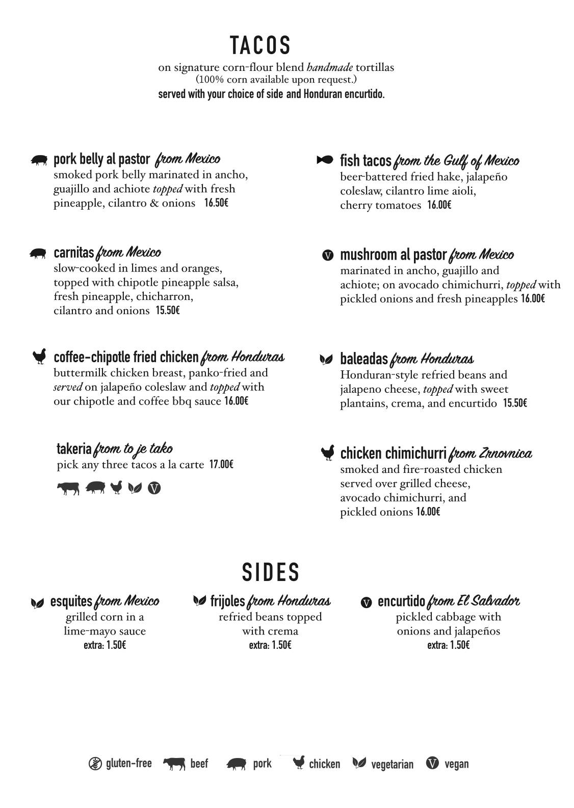 Menu di To Je Tako Mexican Restaurant 