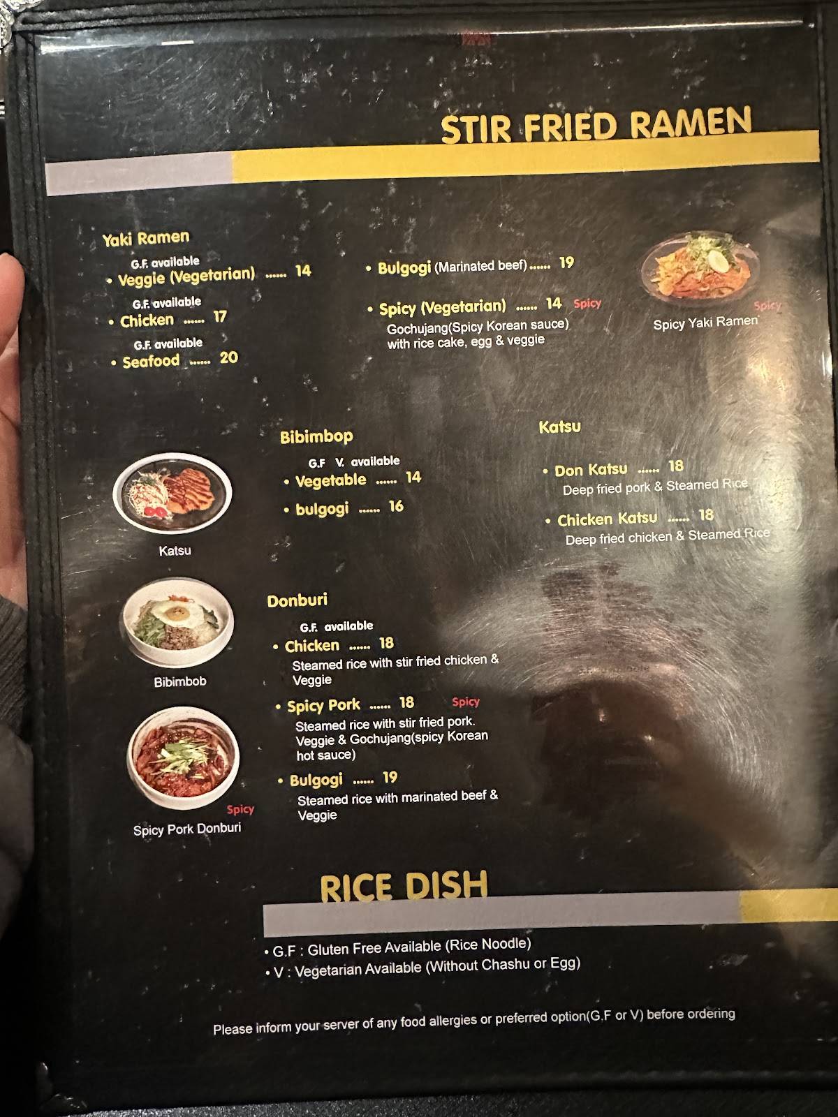 Menu de Tokai Ramen