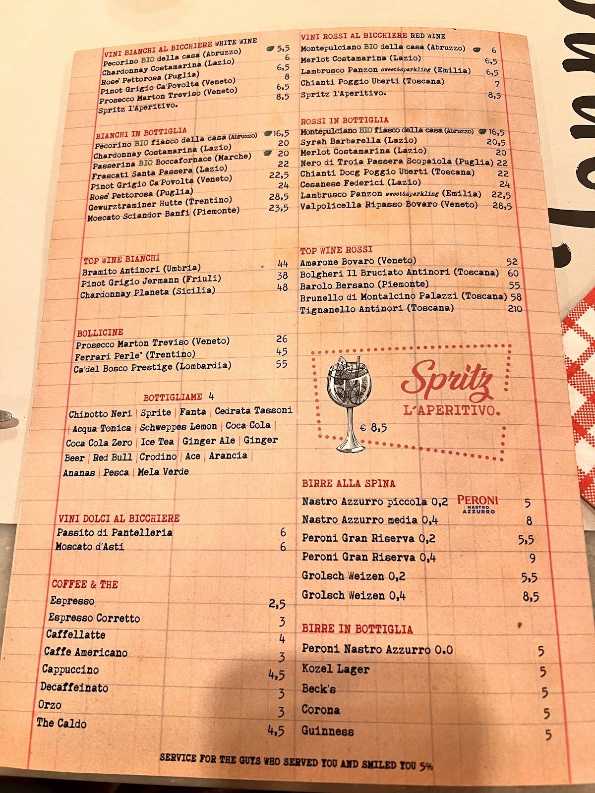 Menu de Tonnarello Paglia