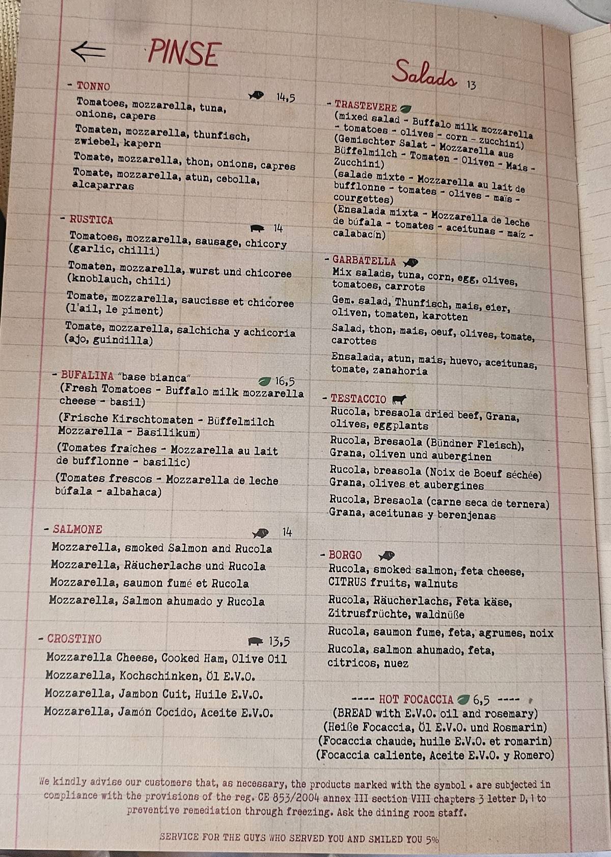 Menu di Tonnarello 