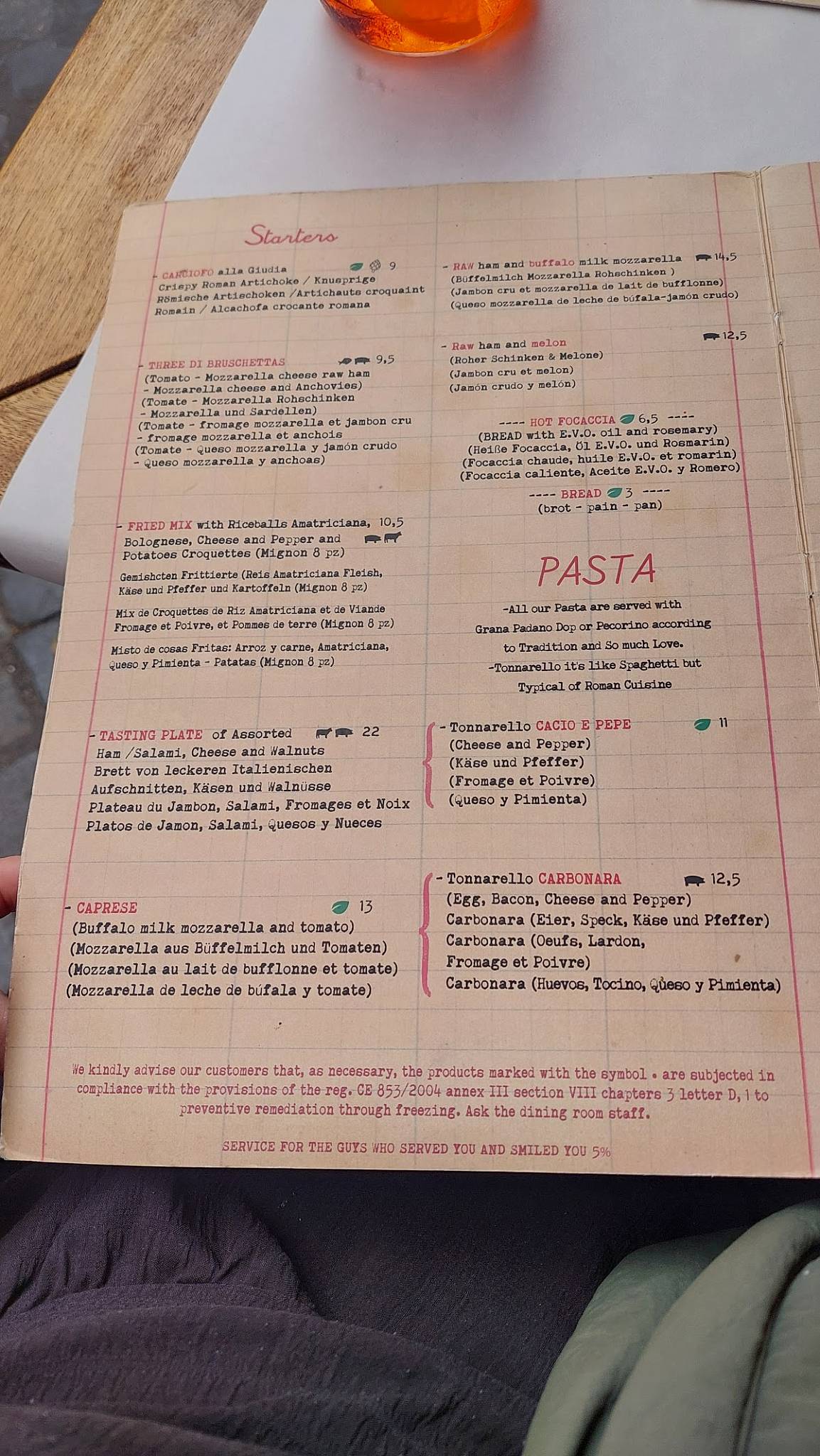 Menu di Tonnarello 