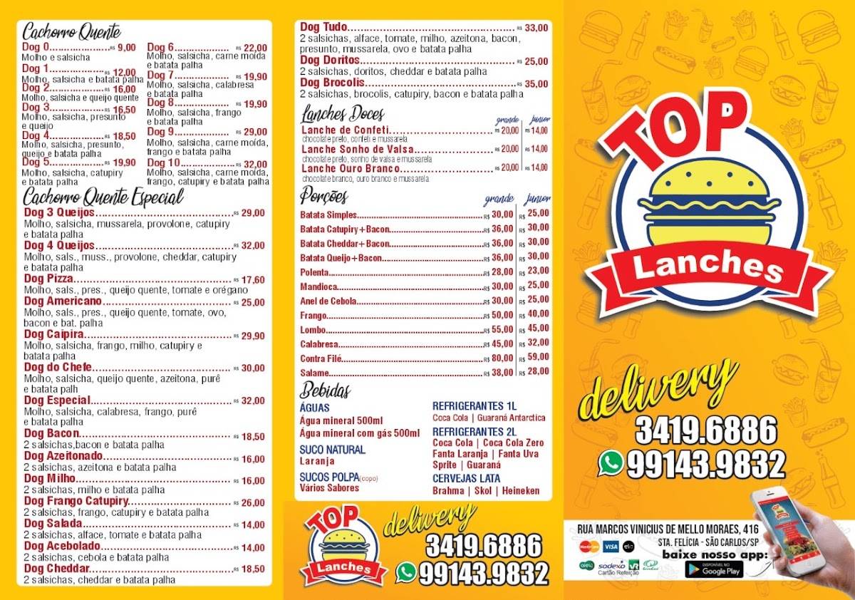 Top Lanches São Carlos cardápio