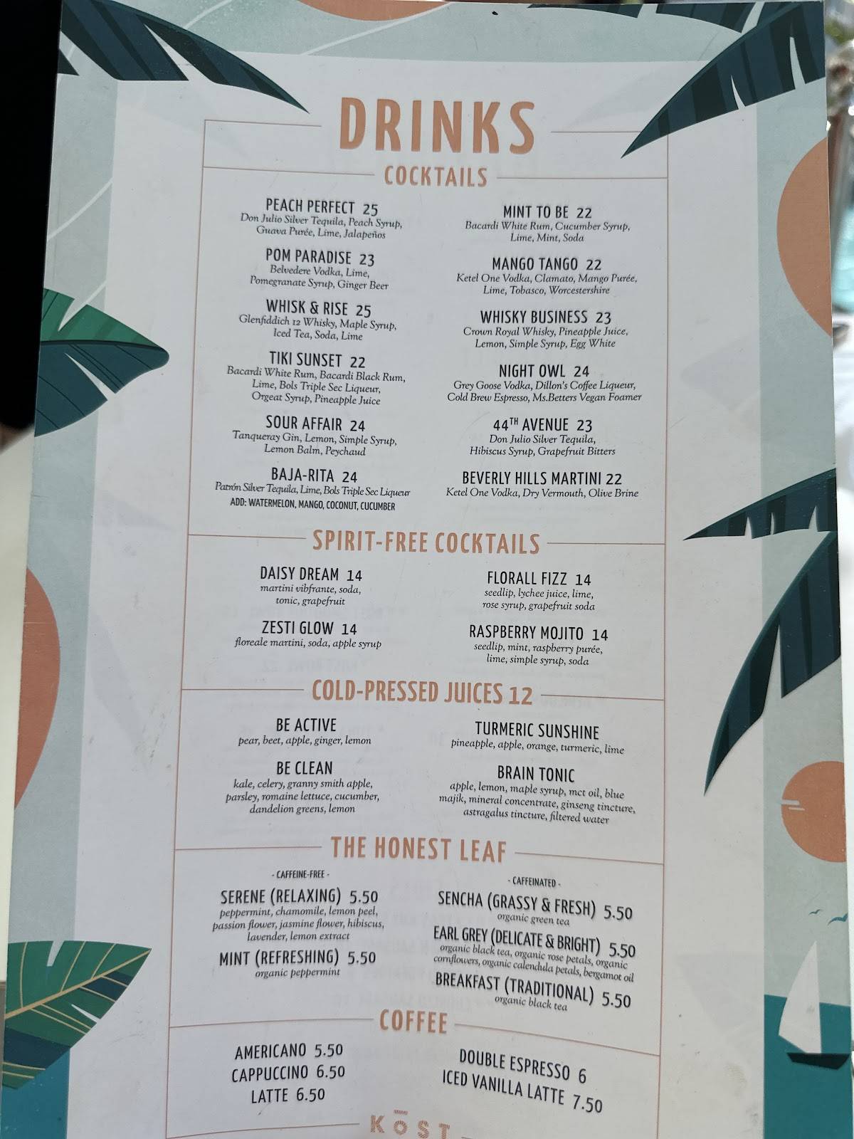 Menu de KŌST