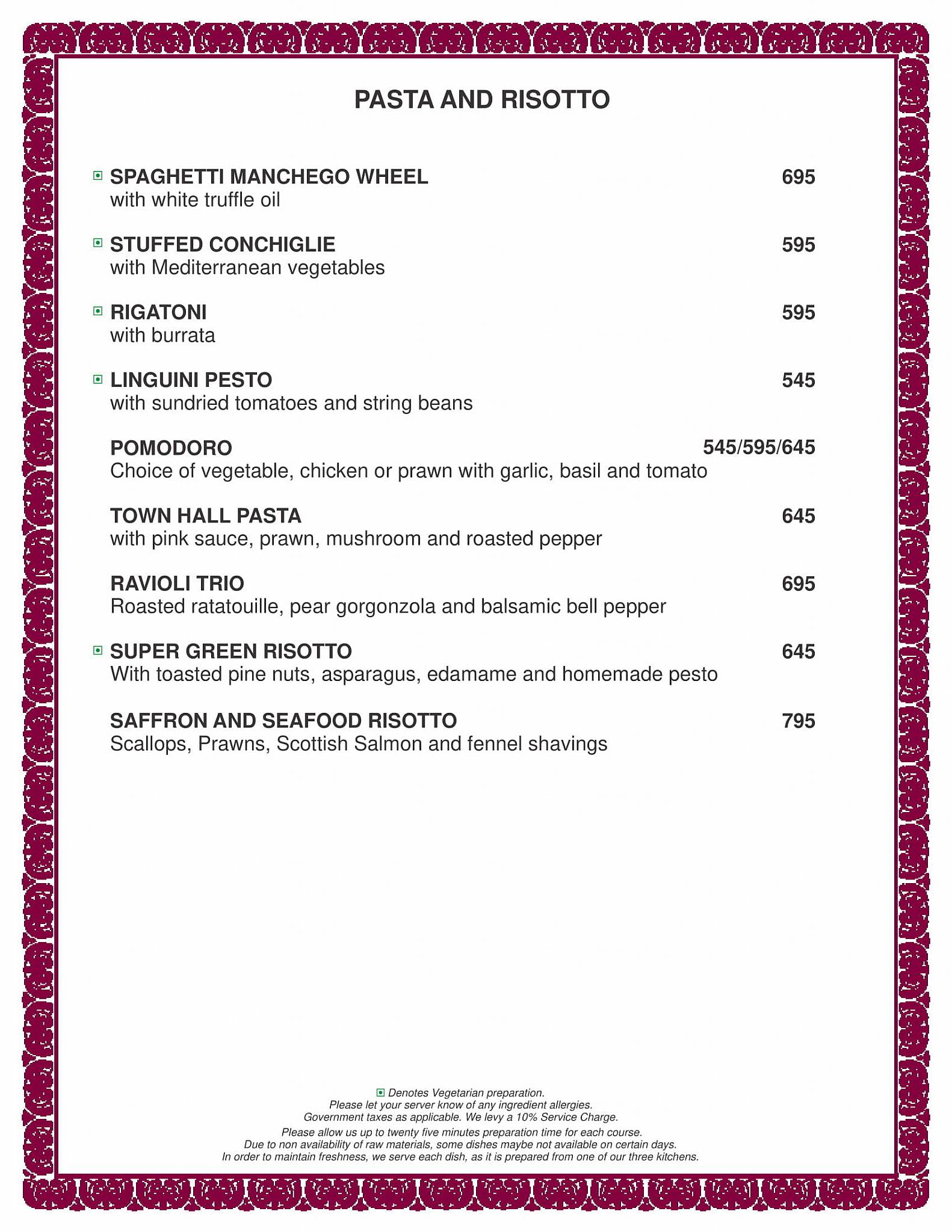 Town Hall menu