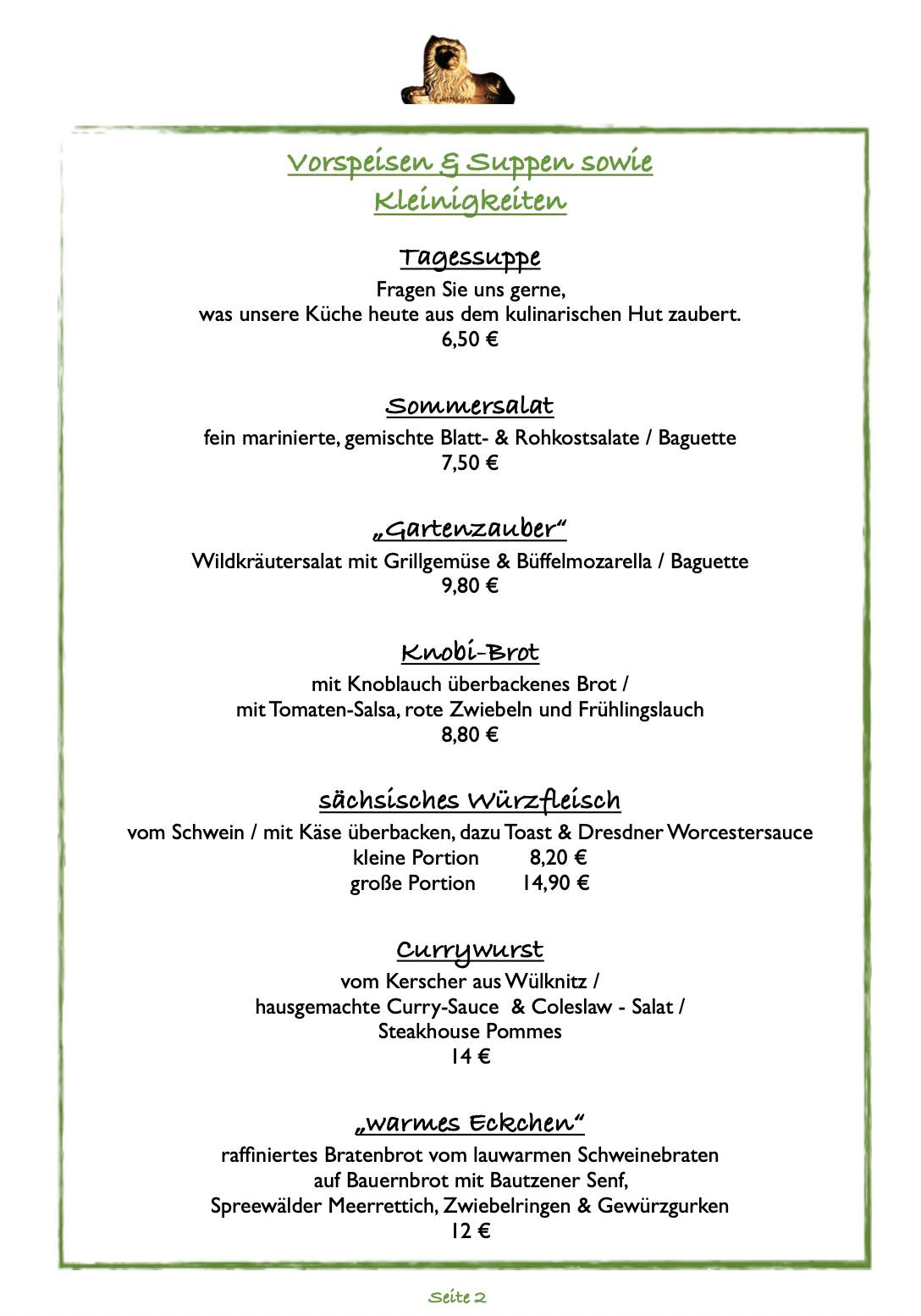 Menu de Gasthaus "Goldener Löwe" UG Riesa -Restaurant & Pension-