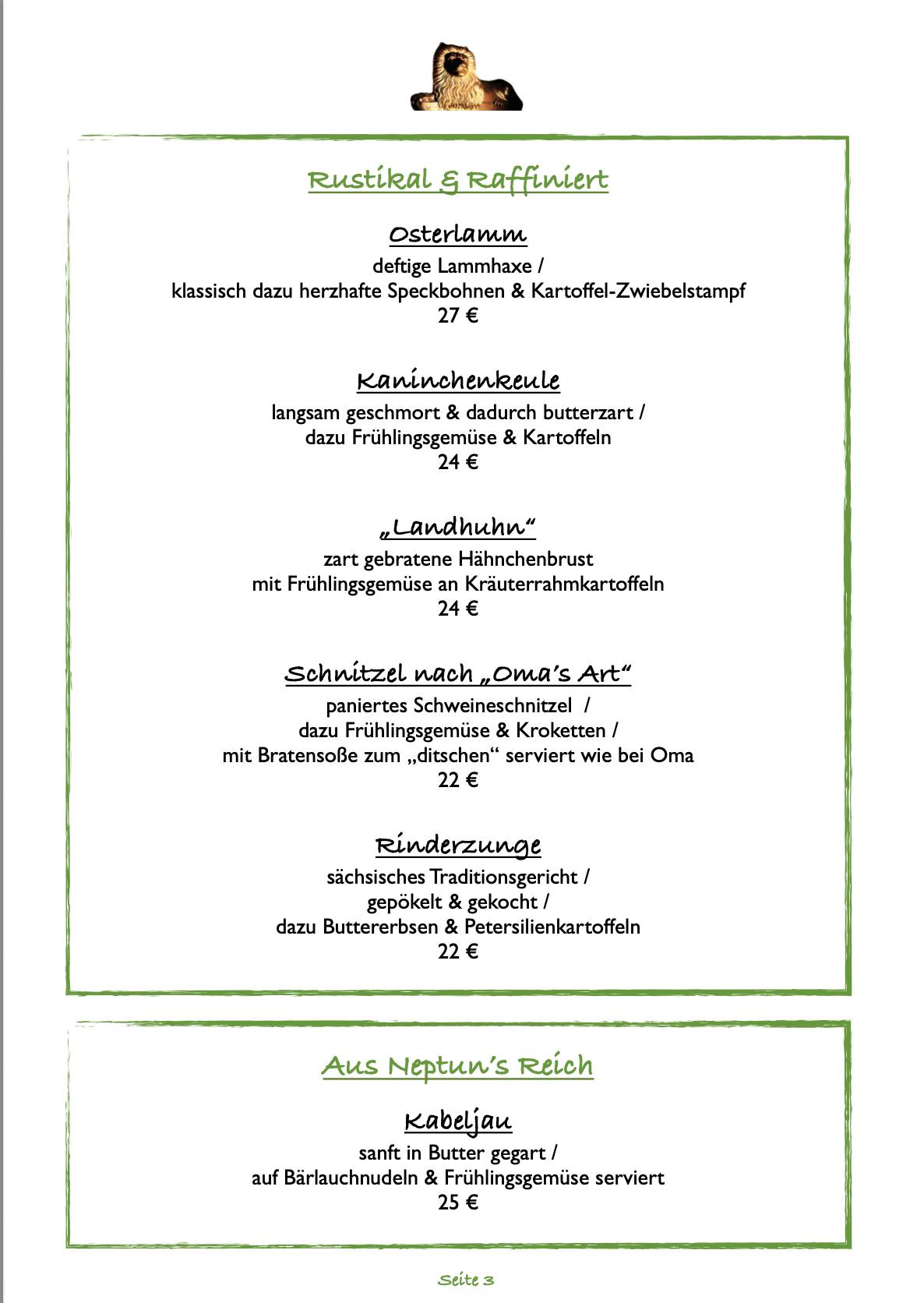 Menu de Gasthaus "Goldener Löwe" UG Riesa -Restaurant & Pension-