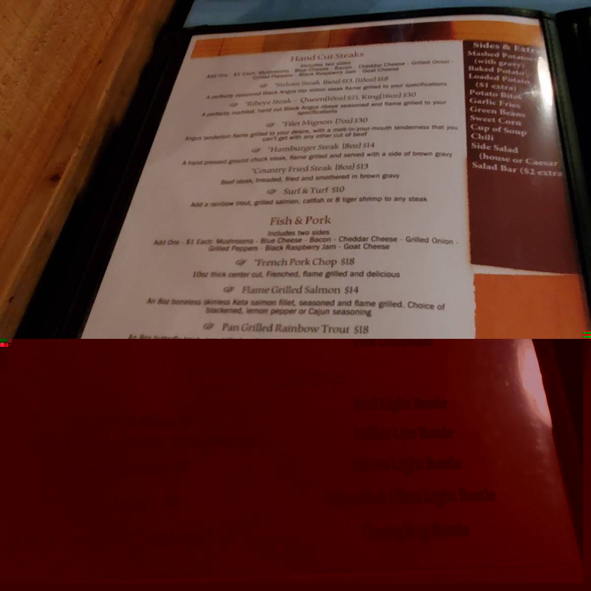 Menu at Trailhead Steak & Trout steakhouse, Townsend