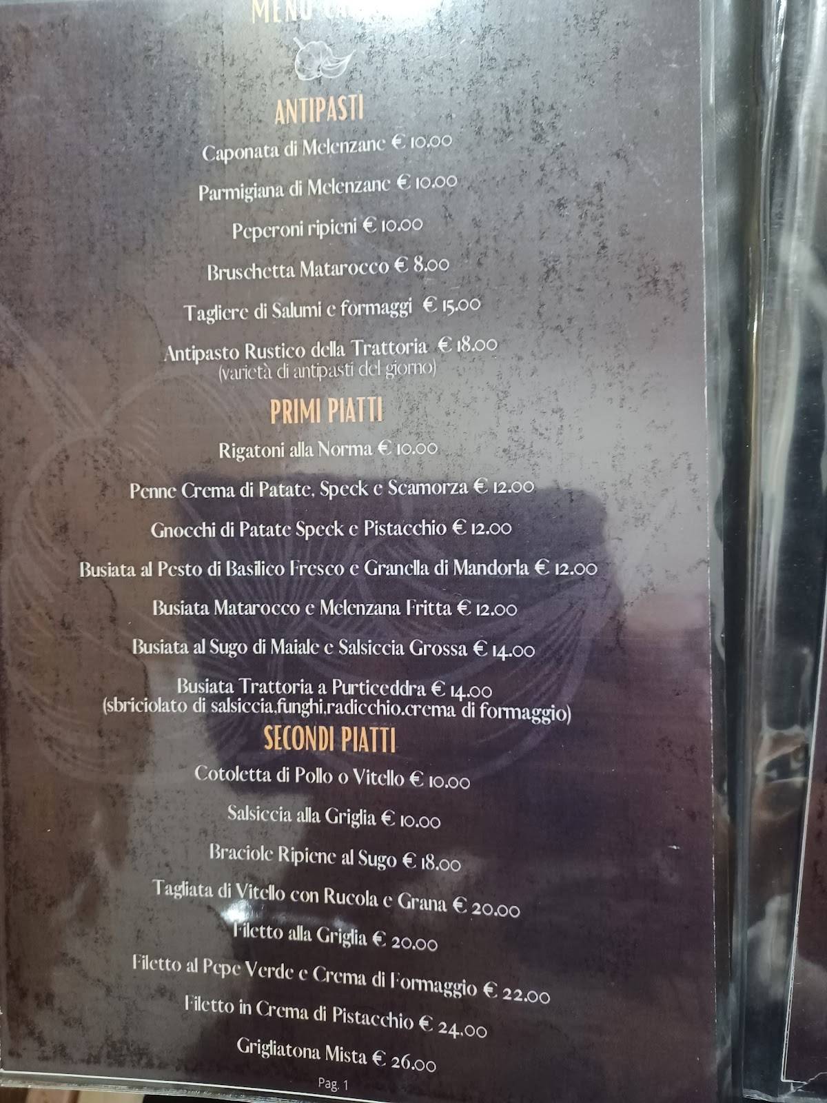 Menu di Trattoria A Purticeddra 