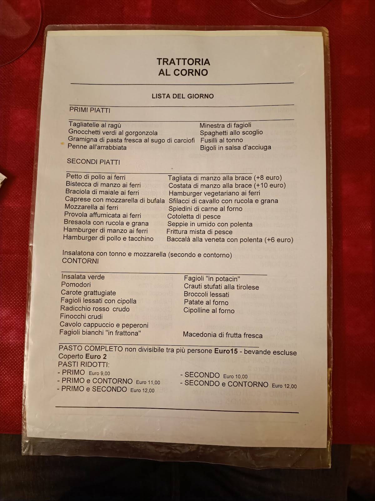 Menu di Trattoria Al Corno 