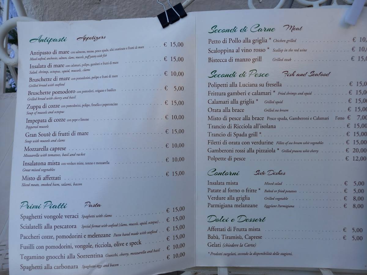 Menu di Trattoria La Bella Napoli 