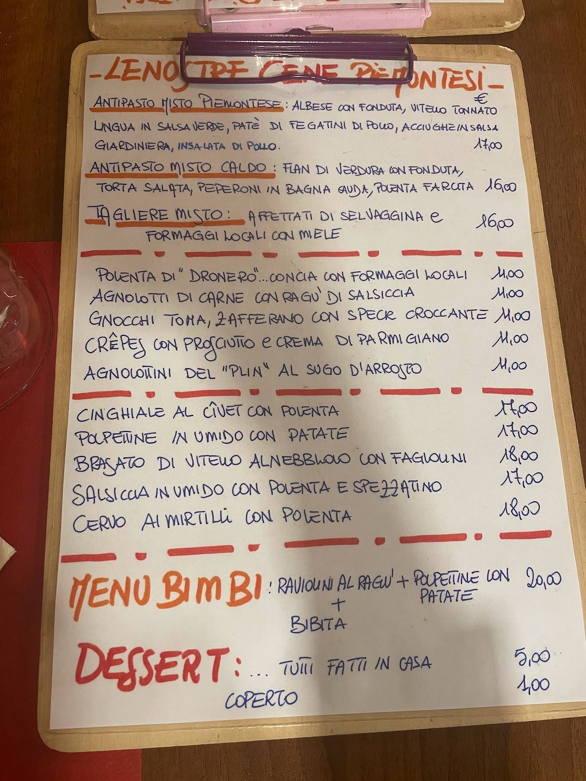 Menu di Trattoria La Rognosa 