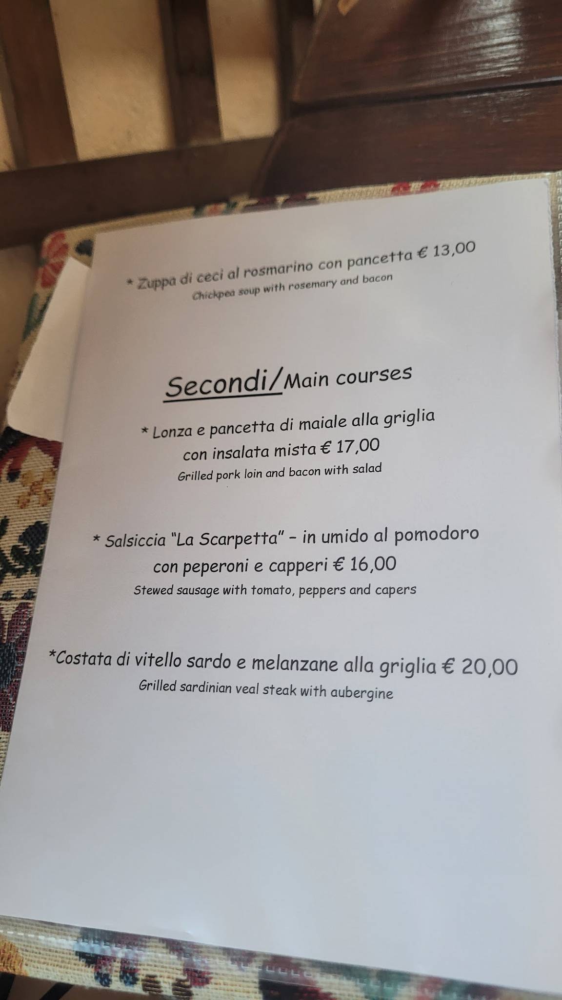 Menu di Trattoria La Scarpetta 