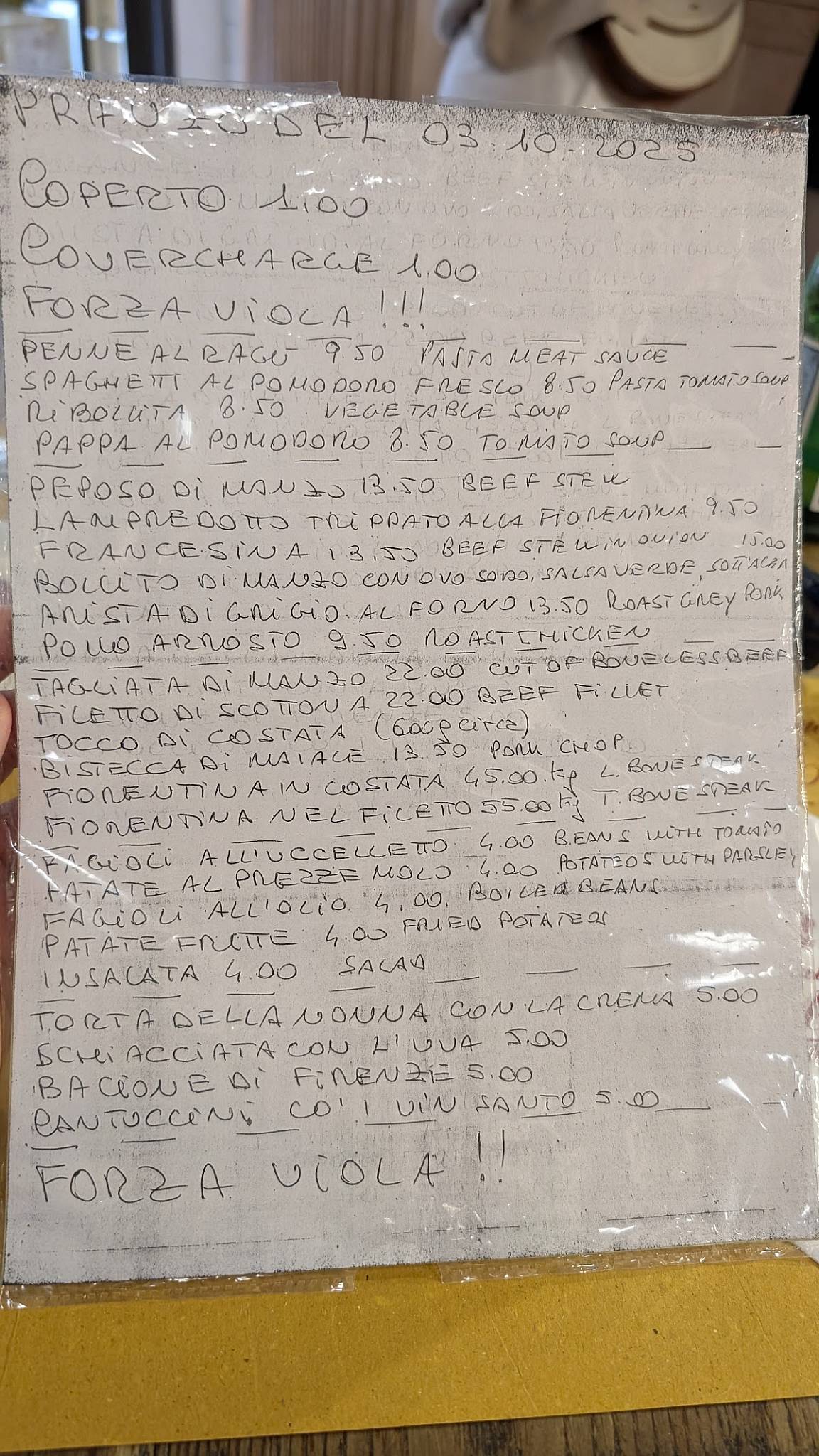 Menu di Trattoria Mario 