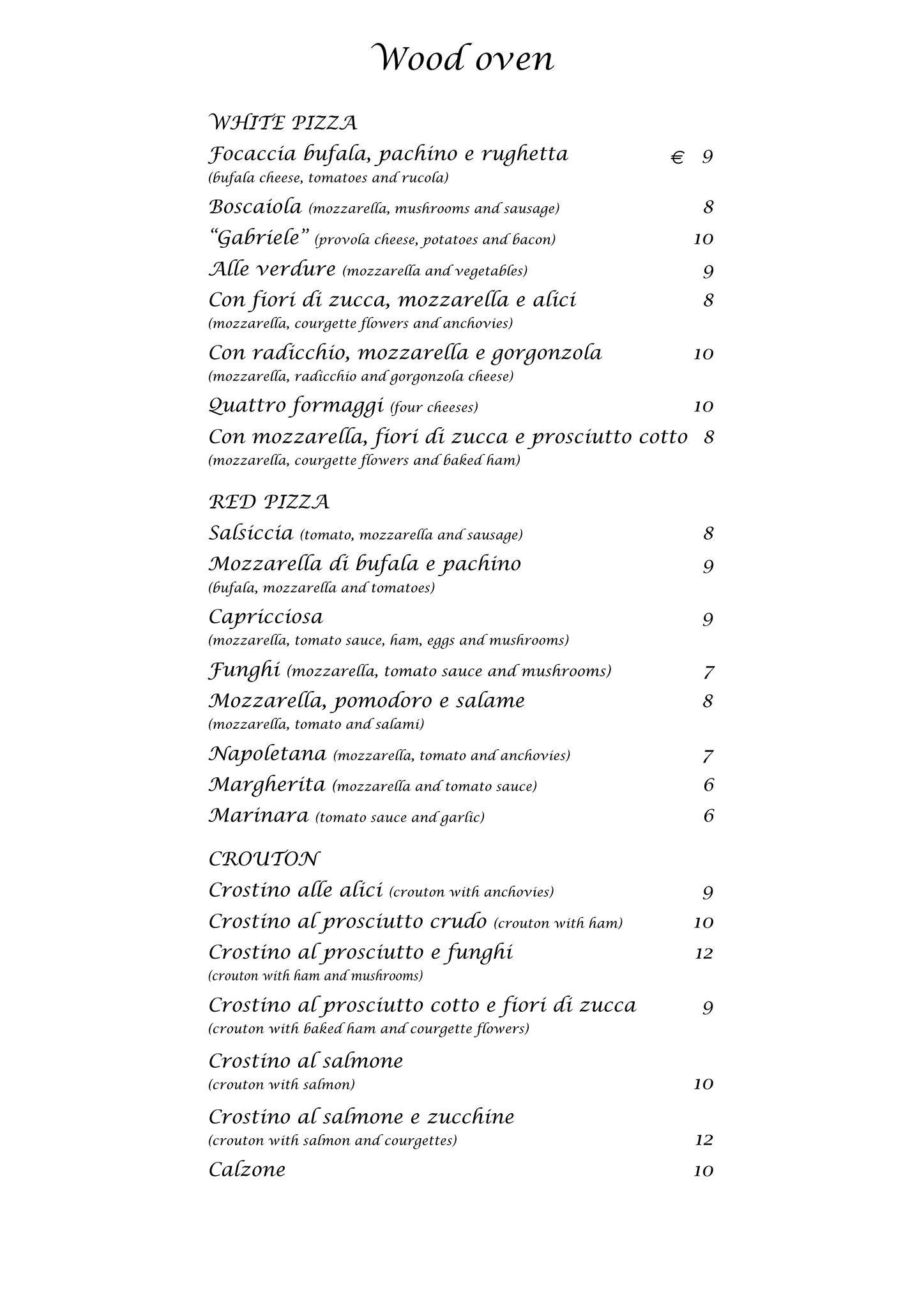 Menu di Trattoria Pizzeria Micci 